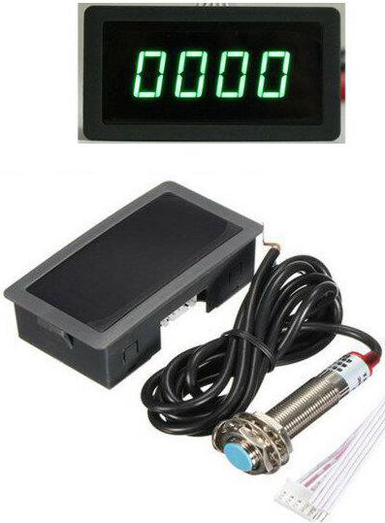 4 Digital Green LED Tachometer RPM Speed Meter + Proximity Switch Sensor NPN