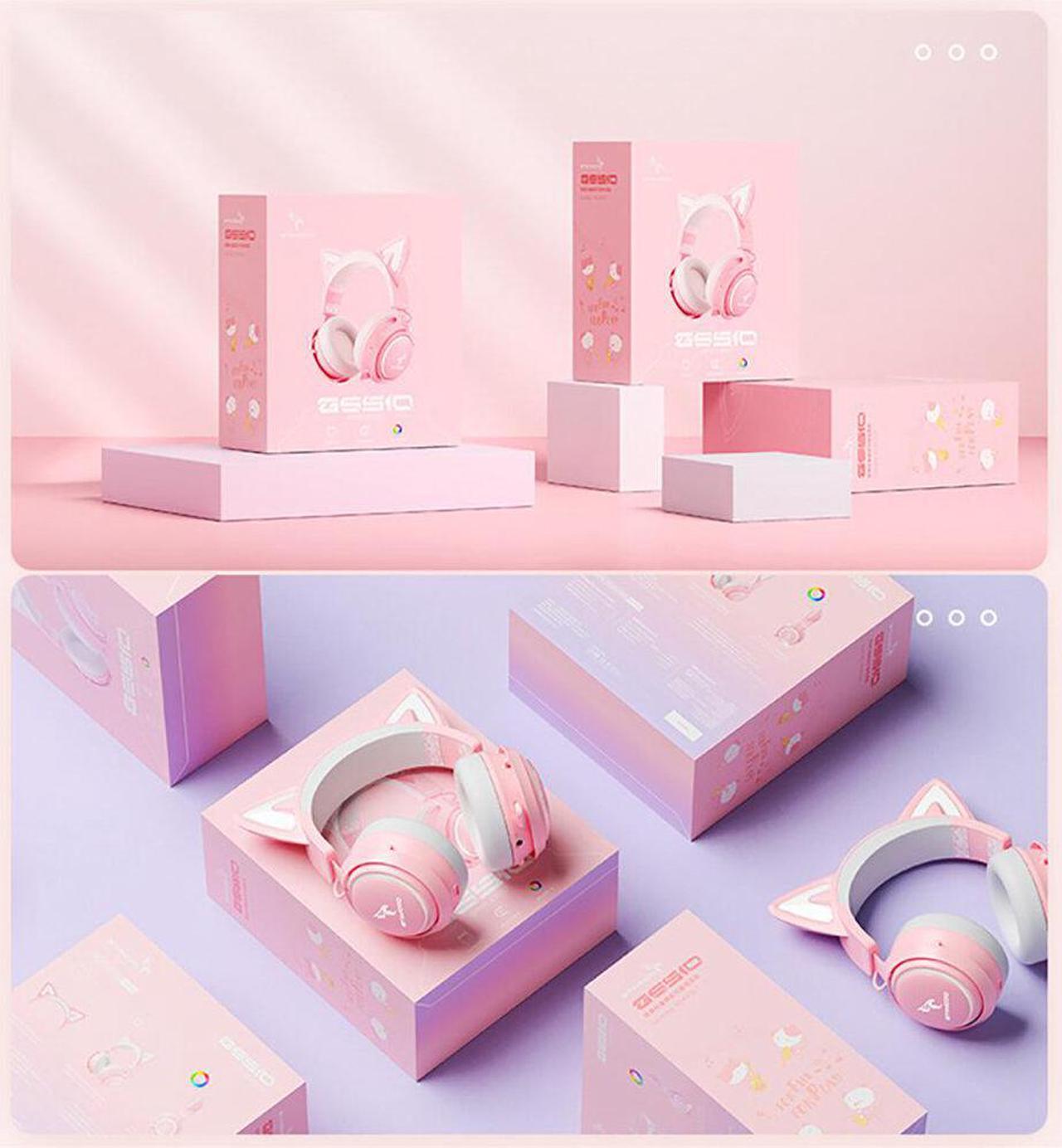 Alt view image 5 of 5 - GS510 Cat Ear Gaming Headset Pink 3 Version with Microphone Virtual 7.1 Sound Game/Live/Video 3 Mode for PS5/4 Computer Gamer