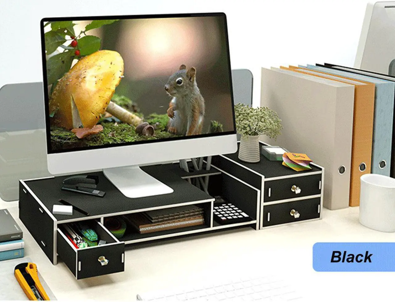 Alt view image 4 of 5 - Multi-function Desktop Monitor Stand Wood Shelf Plinth Computer Screen Riser Laptop Strong Laptop Stand Holder Wooden Lapdesks
