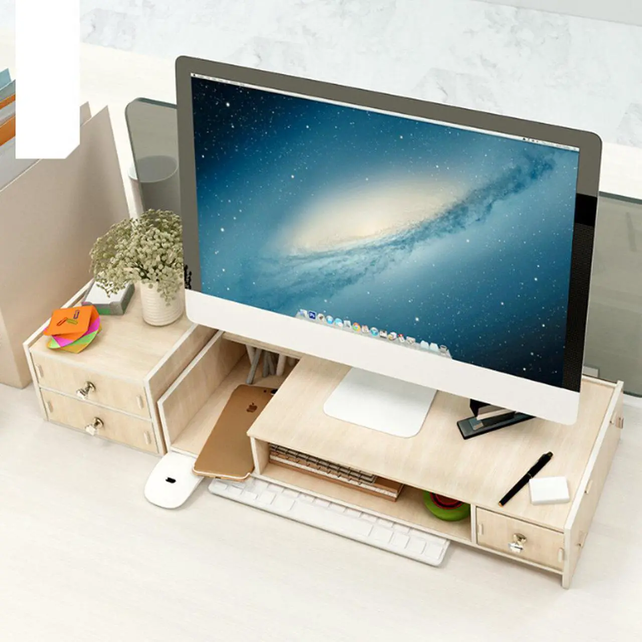 Alt view image 2 of 5 - Multi-function Desktop Monitor Stand Wood Shelf Plinth Computer Screen Riser Laptop Strong Laptop Stand Holder Wooden Lapdesks