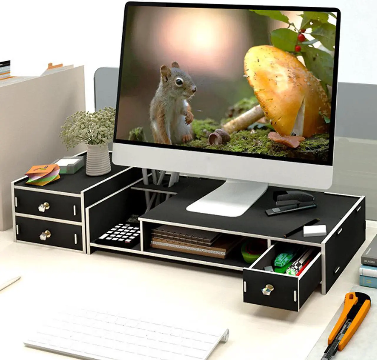 Alt view image 3 of 5 - Multi-function Desktop Monitor Stand Wood Shelf Plinth Computer Screen Riser Laptop Strong Laptop Stand Holder Wooden Lapdesks