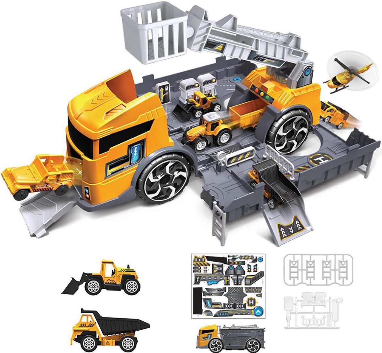 Children's Simulation Diecast Engineering Vehicle Model Set Deformation Storage Parking Lot Educational Toys