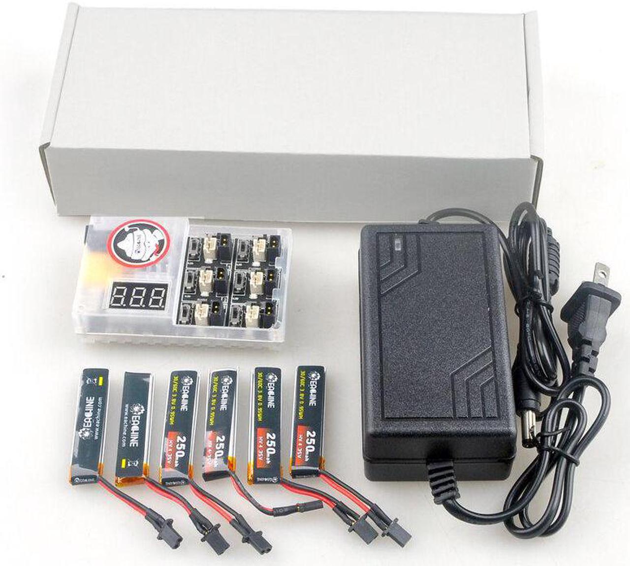 Main image of 6X 250mAh 3.8V 1S 30C Lipo Battery + ET2.0 DC 7V-22V 1S Lipo/LIHV Battery Charger + Adapter for GNB27 PH2.0 US65 DE65 ProNanohawk 65mm Whoop FPV Racing Drone