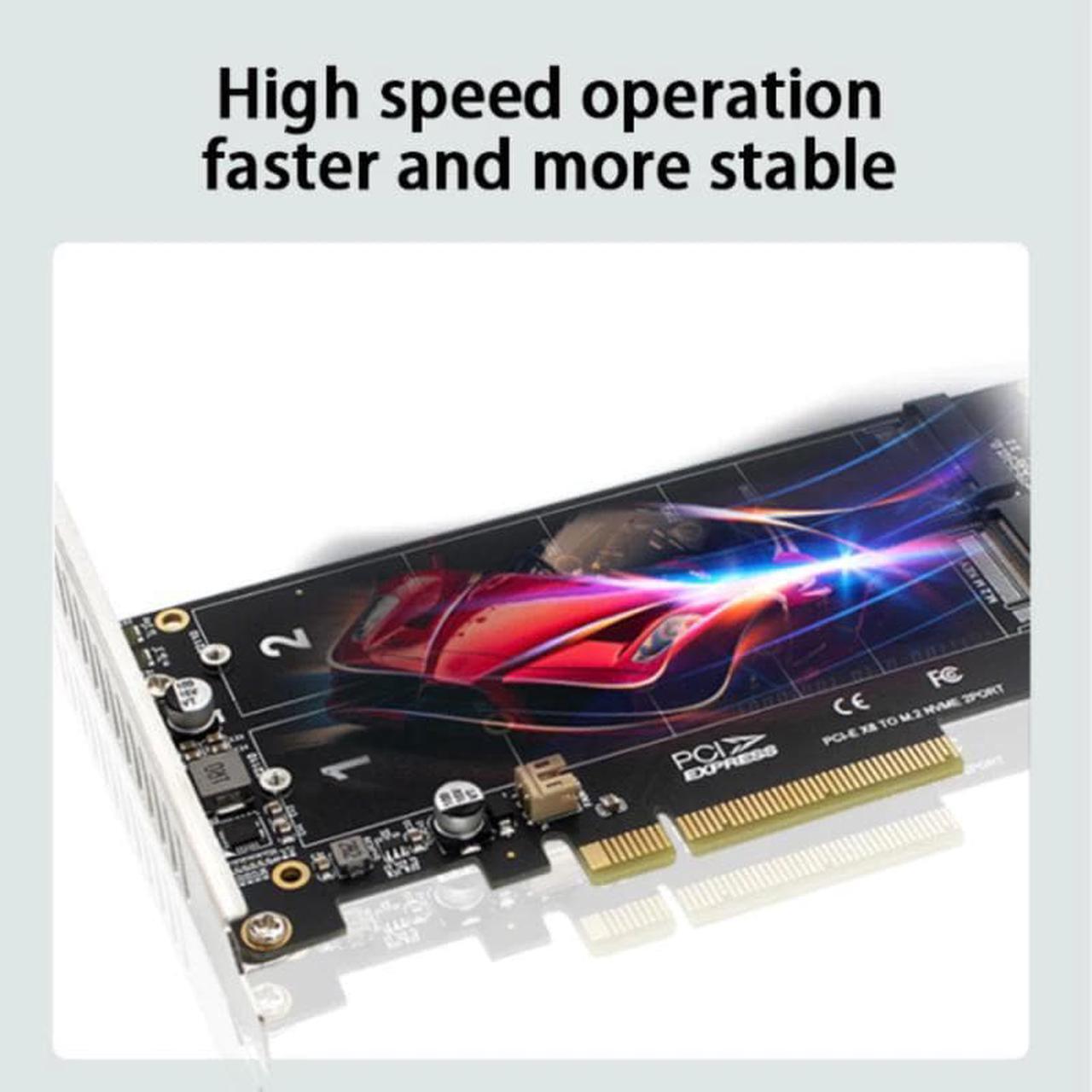 Alt view image 2 of 5 - Dual-disk NVME M.2 MKEY SSD RAID Array Expansion Adapter Motherboard PCI-E Split Card For Gaming Mining BTC Chia