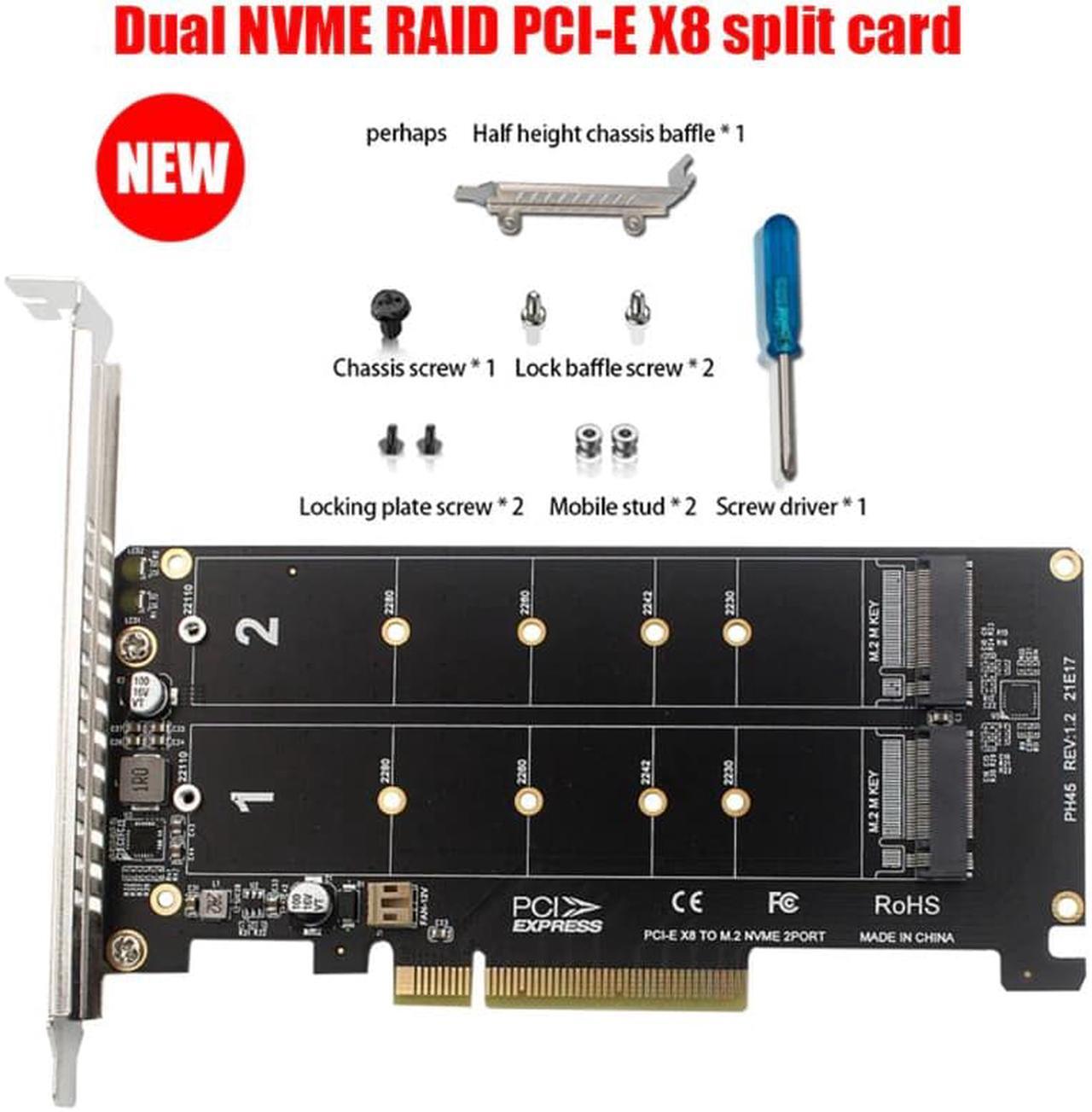 Alt view image 5 of 5 - Dual-disk NVME M.2 MKEY SSD RAID Array Expansion Adapter Motherboard PCI-E Split Card For Gaming Mining BTC Chia