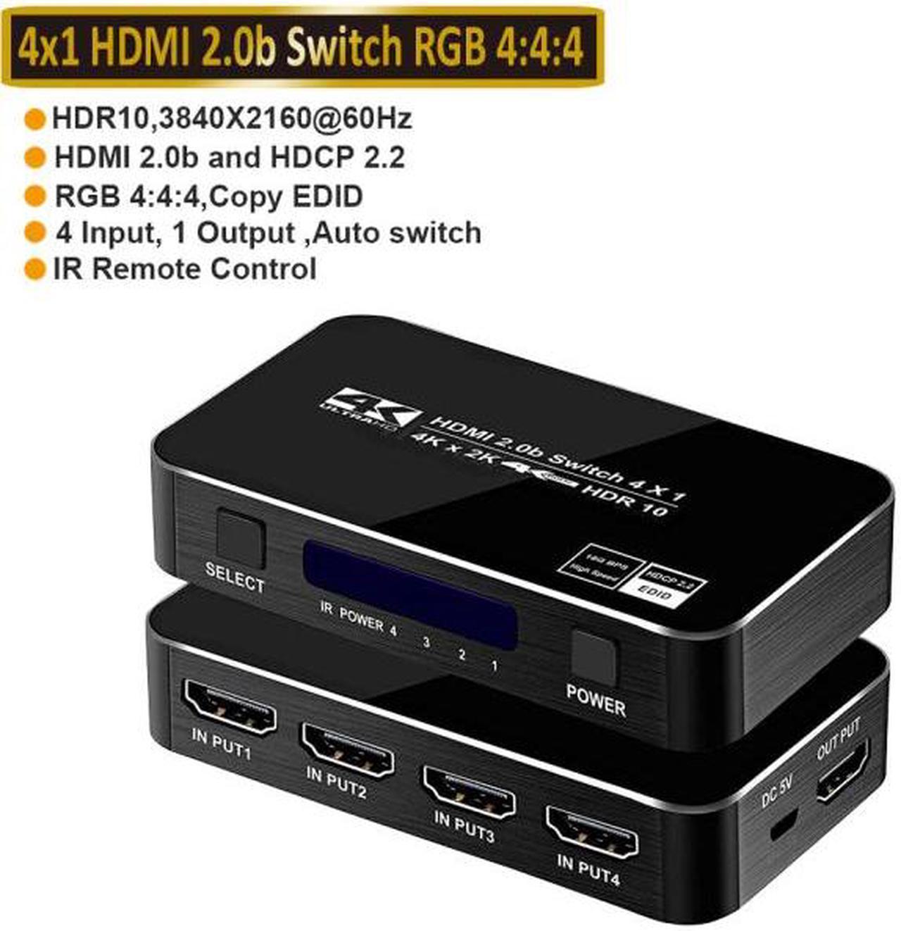 2022 Best 4K  Switch 2.0 Support RGB 4:4:4 HDR  Switch 4K 60Hz  2.0 Switch Remote IR UHD 4 Port  Switch Switcher