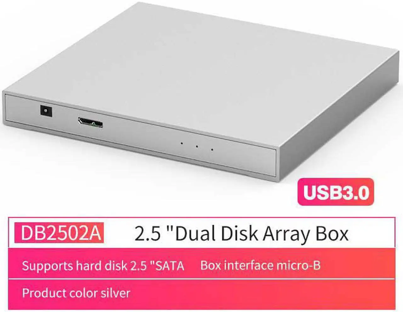Alt view image 5 of 5 - 2.5 Dual hdd enclosure with raid Array Cabinet m 2 sata Hard Disk Array with RAID Function USB3.1 Type C Disk Array Box 2 Bay
