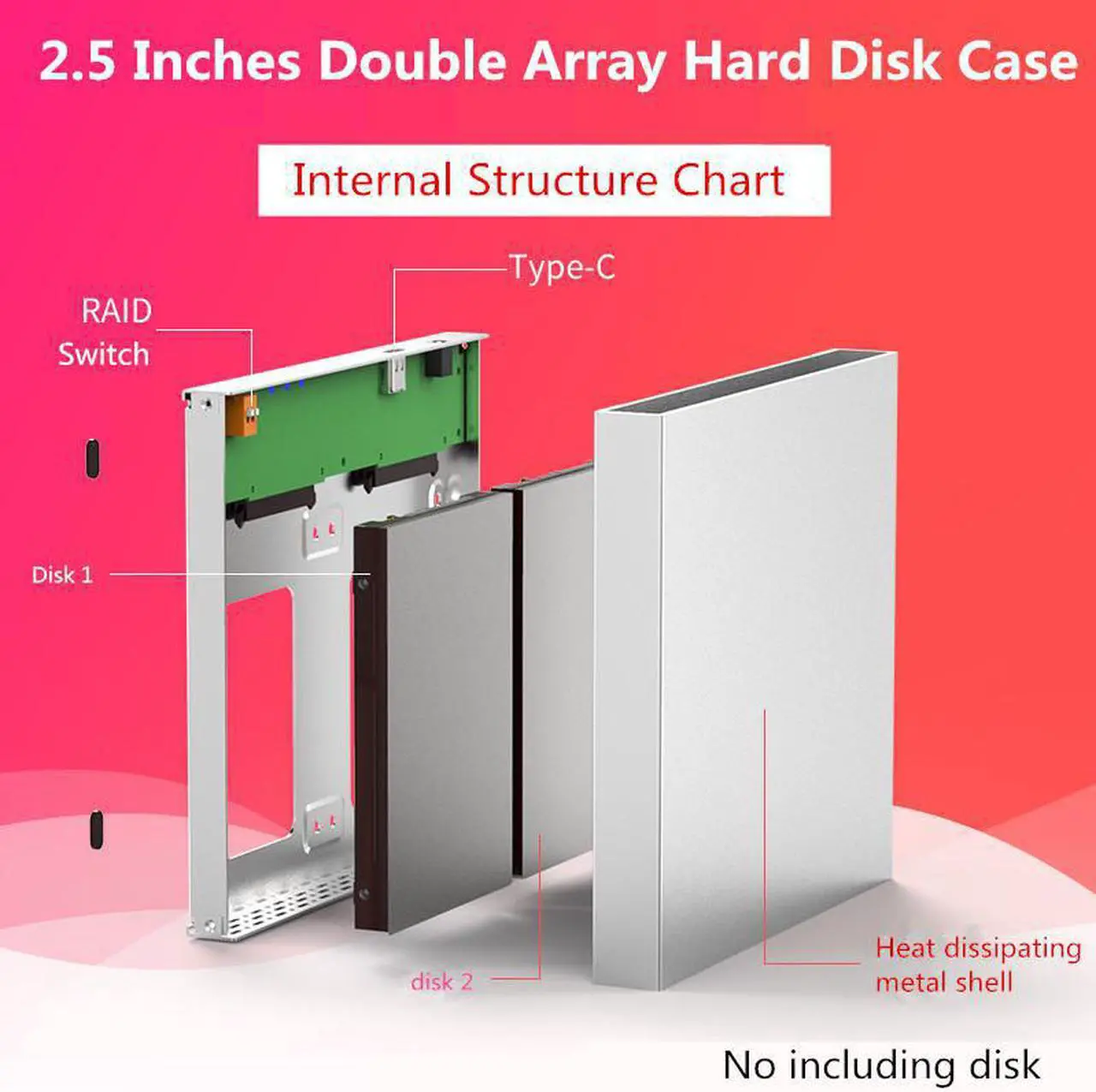 Alt view image 3 of 5 - 2.5 Dual hdd enclosure with raid Array Cabinet m 2 sata Hard Disk Array with RAID Function USB3.1 Type C Disk Array Box 2 Bay