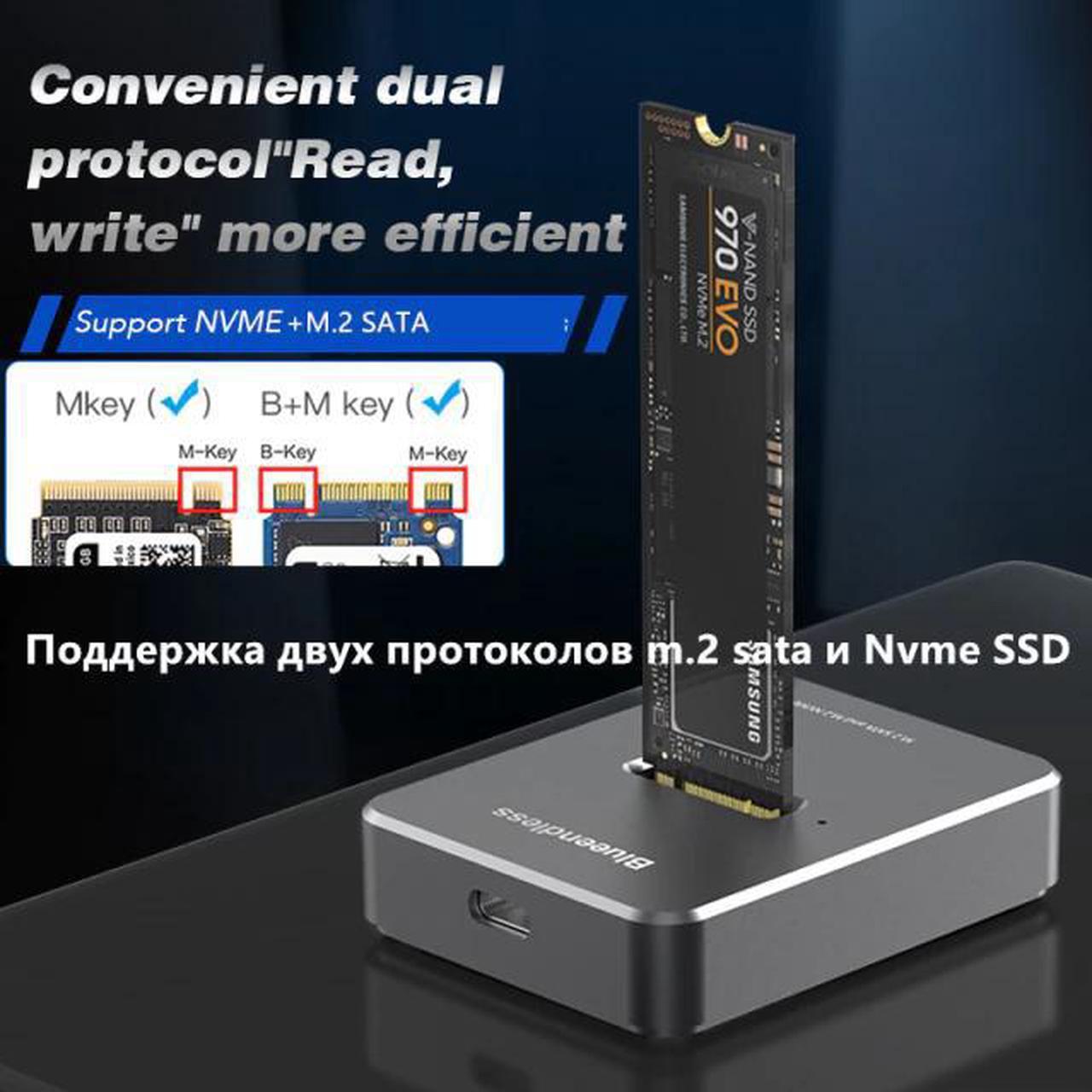 Main image of Dual bay SSD m.2 case usb 3.1 PCIe NVME/NGFF with M Key/B&M Key SSD enclosure Solid Disk case ssd docking station
