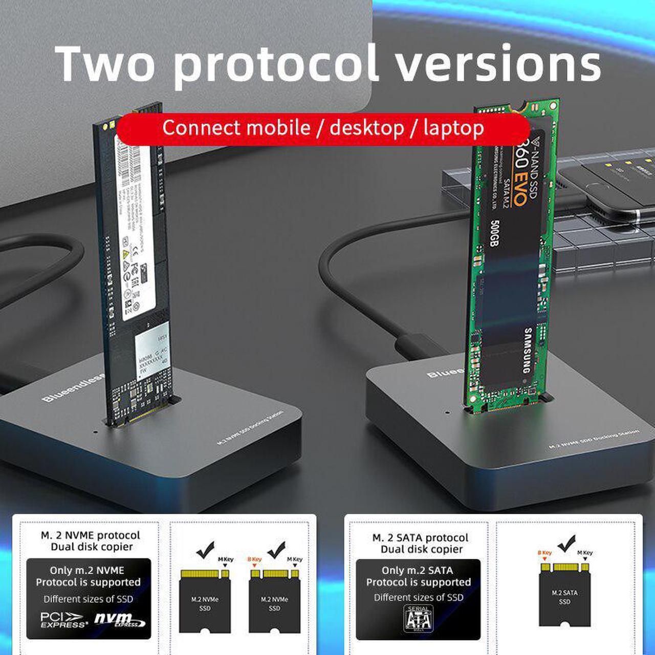 Alt view image 3 of 5 - Dual bay SSD m.2 case usb 3.1 PCIe NVME/NGFF with M Key/B&M Key SSD enclosure Solid Disk case ssd docking station