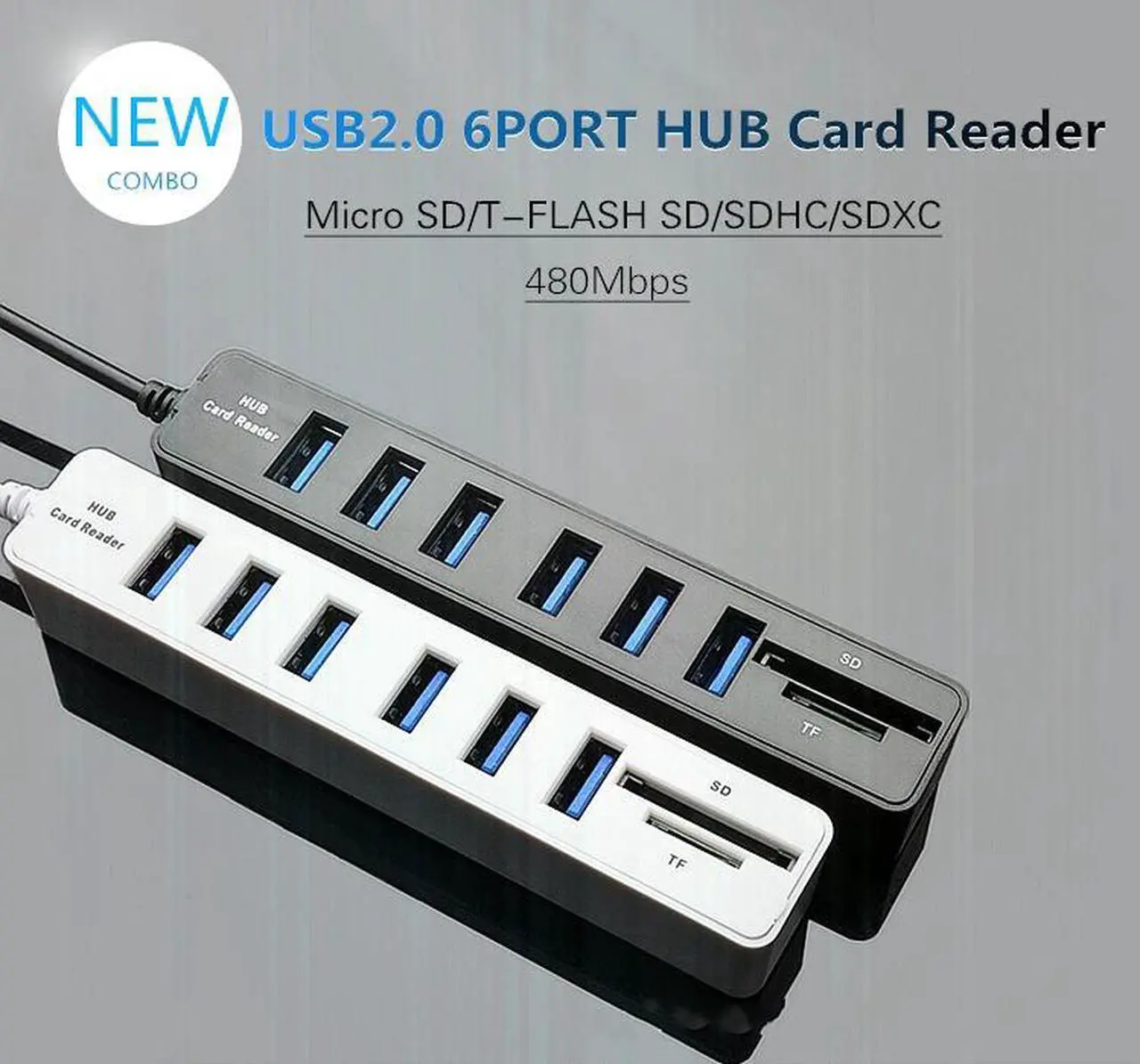 Alt view image 3 of 5 - Hub 8 in 1 Combo Splitter 6 Ports 2.0 High Speed Hub Micro Card Reader SD TF Multi All In One for PC Computer Accessories