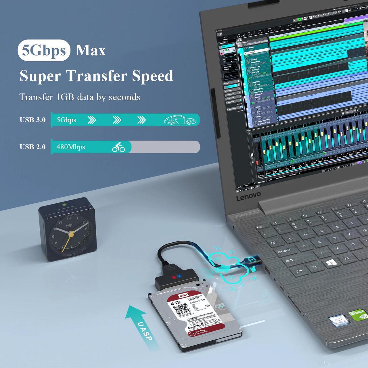 Alt view image 2 of 5 - SATA to USB 3.0 Adapter Cable SSD and HDD Hard Drive Connector 5Gbps Support SATA III UASP SSD/HDD Data Transfer