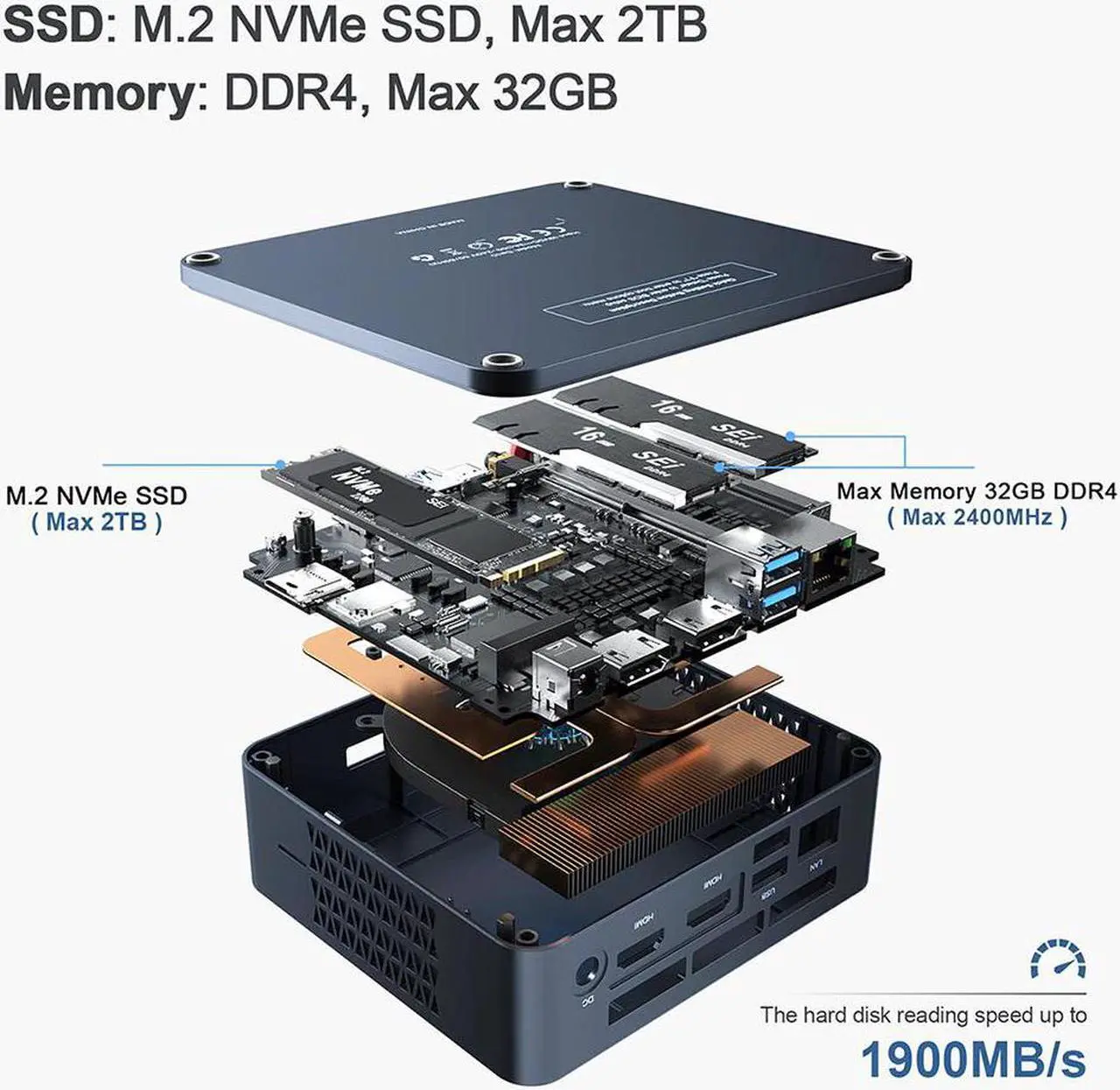 Alt view image 4 of 5 - Beelink SEi8 8th  Core i3-8109U Windows 10 MINI PC DDR4 16GB 512GB SSD 2.4G 5G WIFI 1000M LAN BT4.0 Gaming Mini Computer