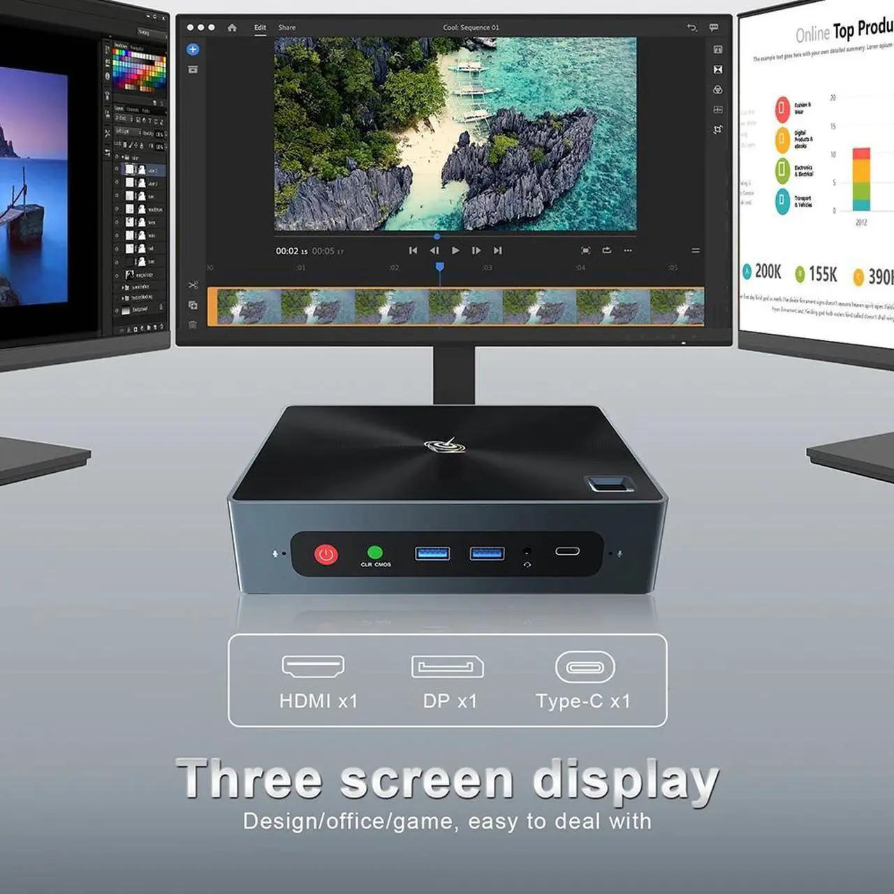 Alt view image 4 of 5 - GTI 8th i5-8259U Gen Office Windows 10 Mini PC WIFI 6 BT5.0 4K Three Screen Display Dual Voice MIC PC Gamer Computador