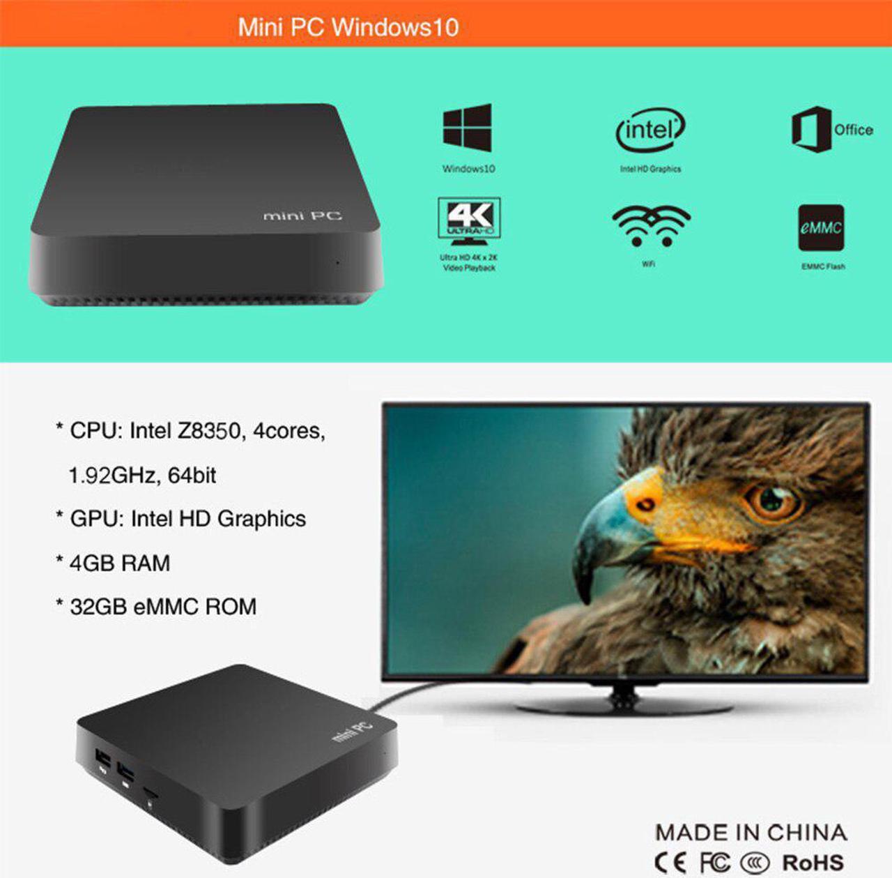 Alt view image 4 of 5 - T11 Plus Intel ATOM 8350 Mini Pc Windows 10 Gaming PC 4GB RAM 64GB ROM VGA WiFi 1000M Mini Computador VS Beelink T4