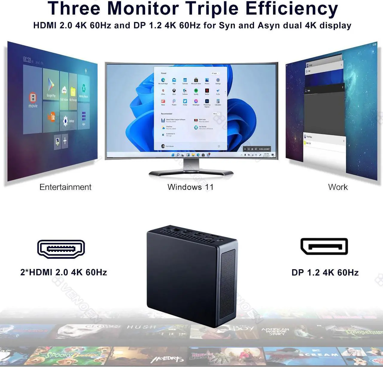 Alt view image 3 of 5 - Mini PC i7 1165G7 i5 1135G7 Thunderbolt 4 Windows 11/10 Linux i3 1115G4 NVMe SSD 2*HDMI DP 8K UHD WiFi BT Gaming Computer