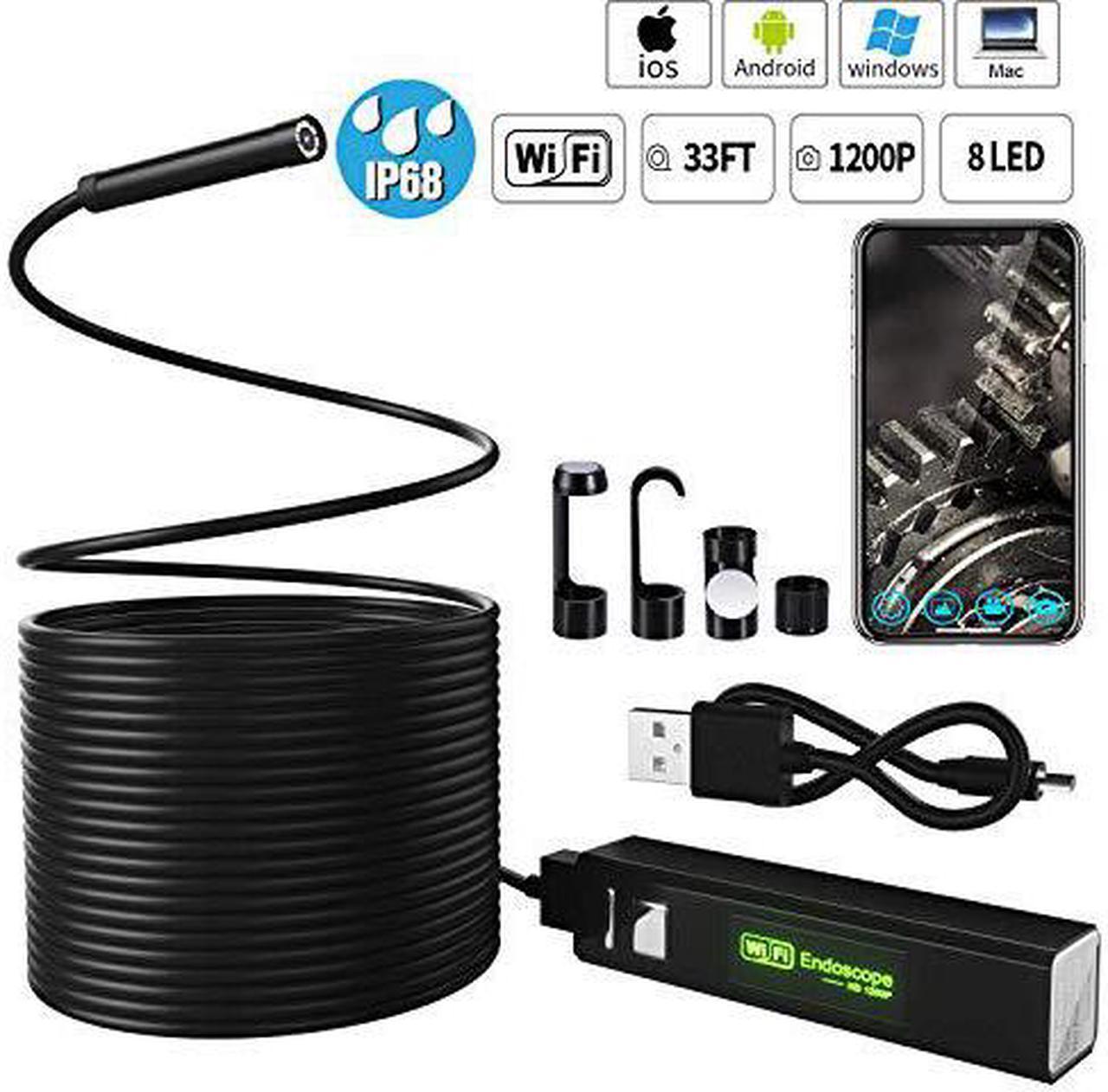 1200P Wifi USB Borescope IP68 Waterproof Inspection Camera with Semi-rigid Flexible Cable for Smartphone Wireless Endoscope