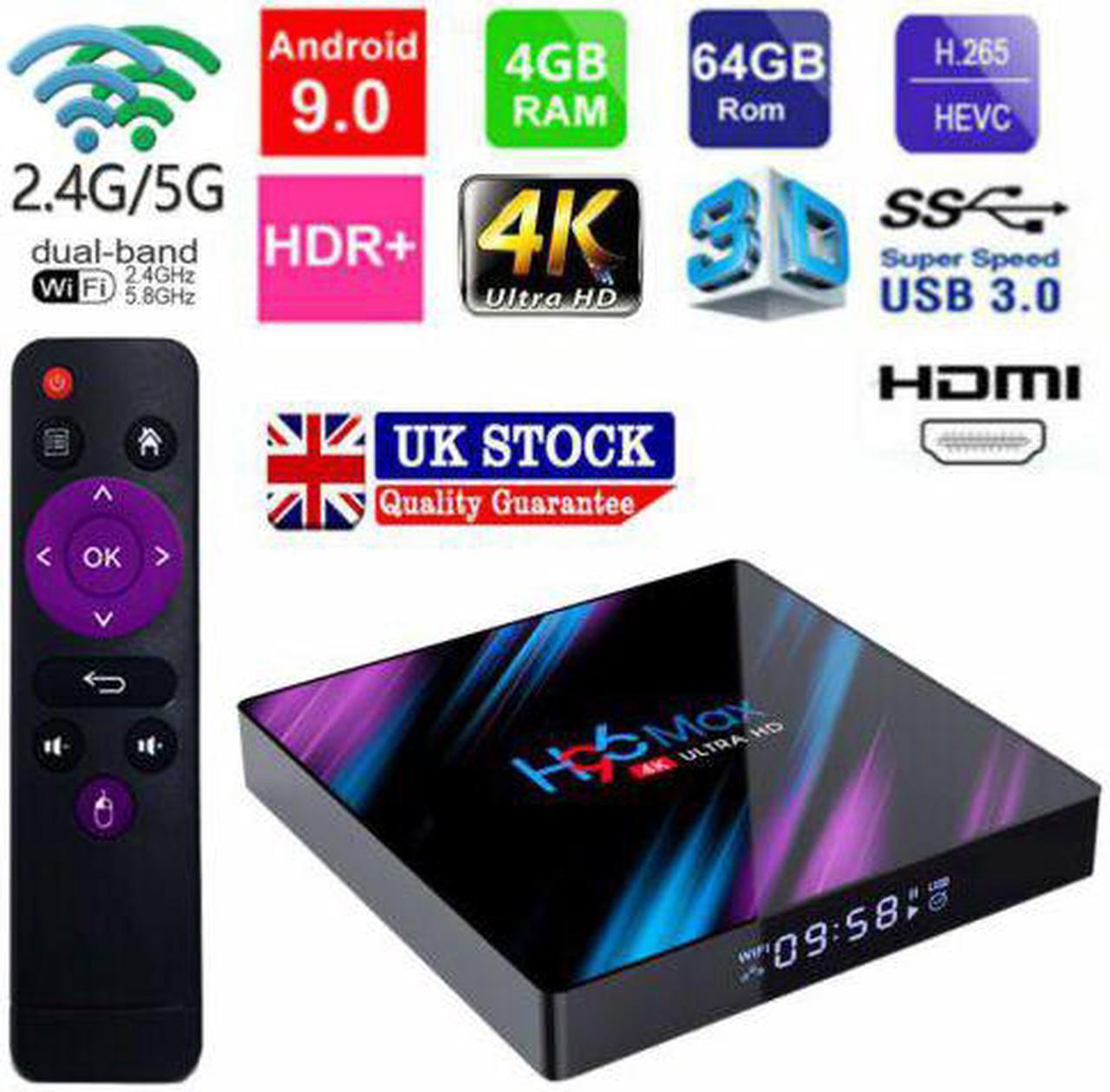 For H96 MAX Android TV BOX 4GB+64GB Android 9.0 Quad Core TV Box 4K HD Media Player With Power Adapter EU/US/UK/AU Plug 3C30