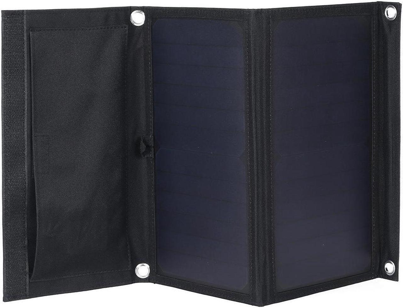 30W 5V Foldable Black Solar Panel Power Bank Pack with Dual USB for Camping Hiking