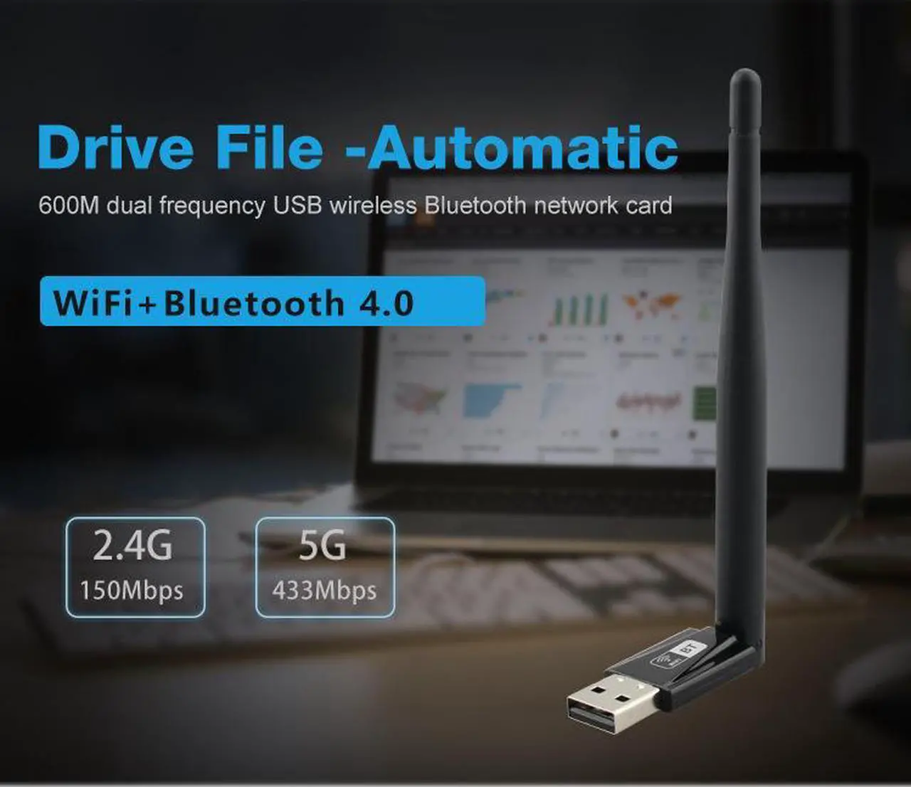 Alt view image 5 of 5 - Hetai Tech RTL8821CU Driverless Dual-Band Wireless Bluetooth Network Card | WiFi Bluetooth Adapter with High Gain Antenna International Version  No Warranty
