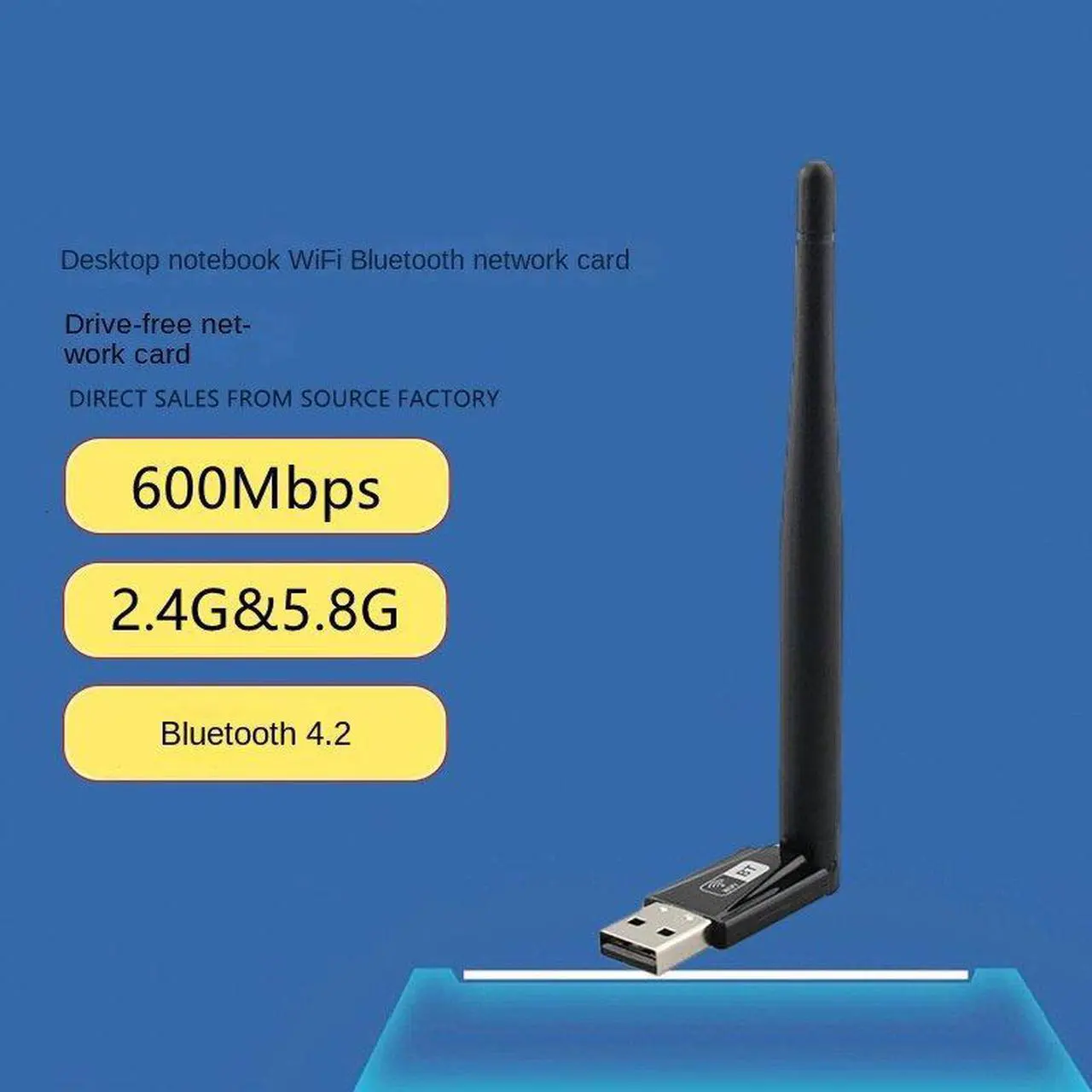 Alt view image 2 of 5 - Hetai Tech RTL8821CU Driverless Dual-Band Wireless Bluetooth Network Card | WiFi Bluetooth Adapter with High Gain Antenna International Version  No Warranty