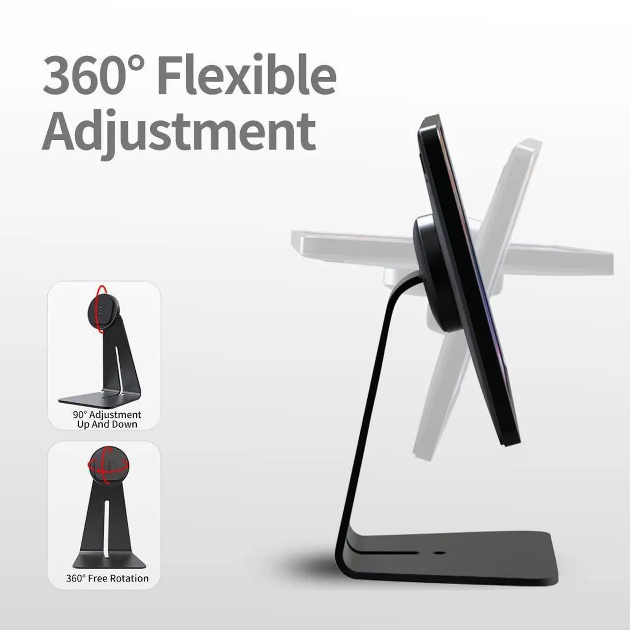 Alt view image 3 of 7 - Emonita Magnetic iPad Stand, with 360° Adjustable and Rotatable Charging Port, Only iPad Stand - Black