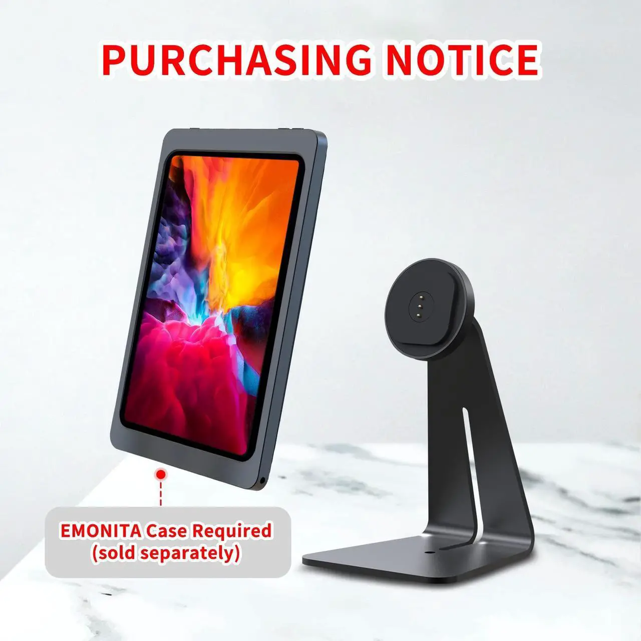 Alt view image 2 of 7 - Emonita Magnetic iPad Stand, with 360° Adjustable and Rotatable Charging Port, Only iPad Stand - Black