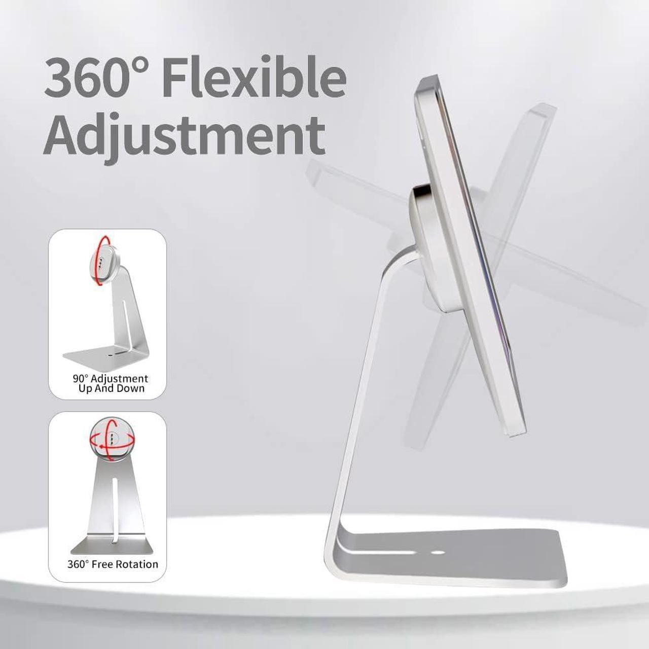 Alt view image 3 of 7 - Emonita Magnetic iPad Stand, with 360° Adjustable and Rotatable Charging Port, Only iPad Stand -silver