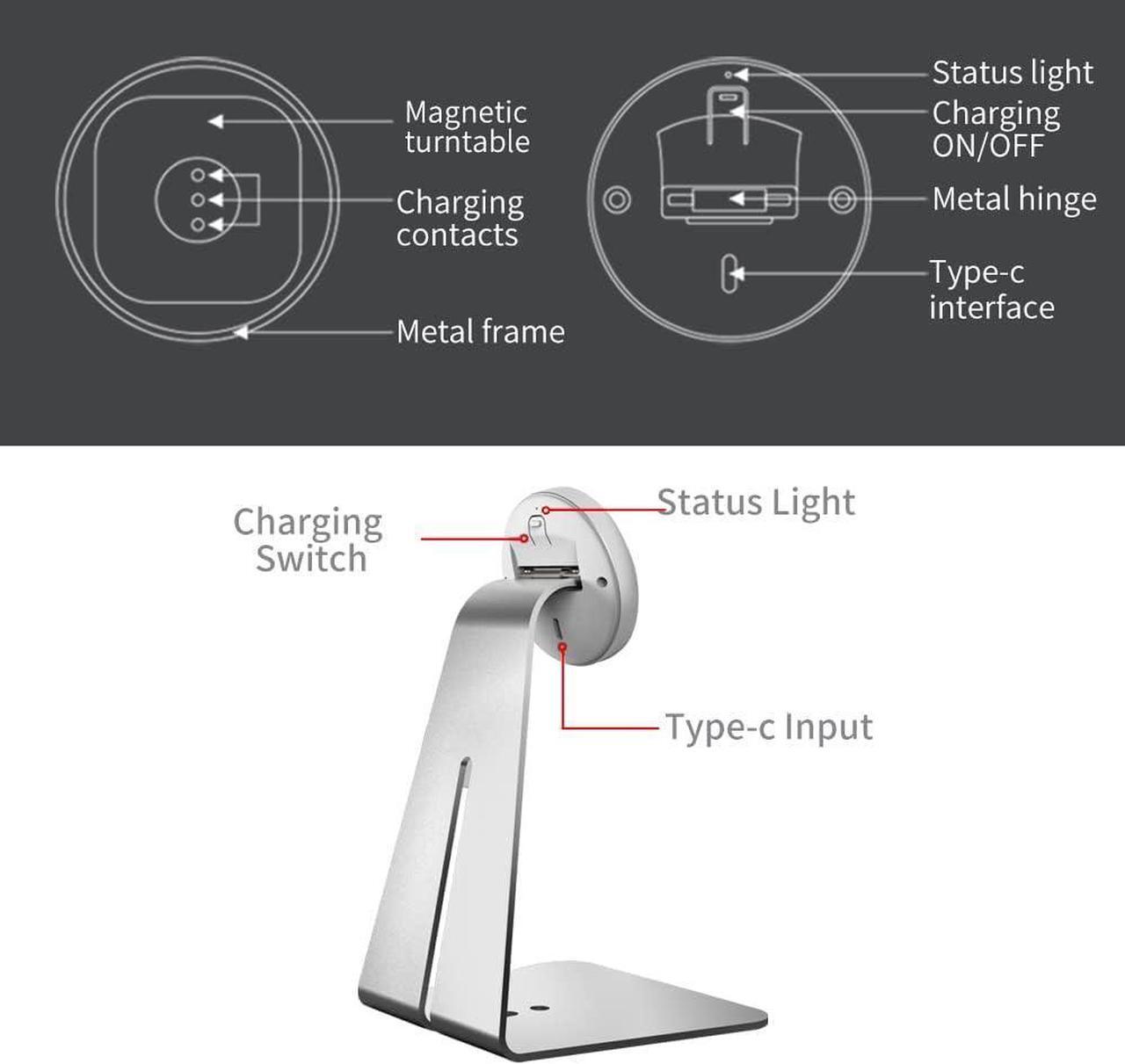 Alt view image 4 of 7 - Emonita Magnetic iPad Stand, with 360° Adjustable and Rotatable Charging Port, Only iPad Stand -silver