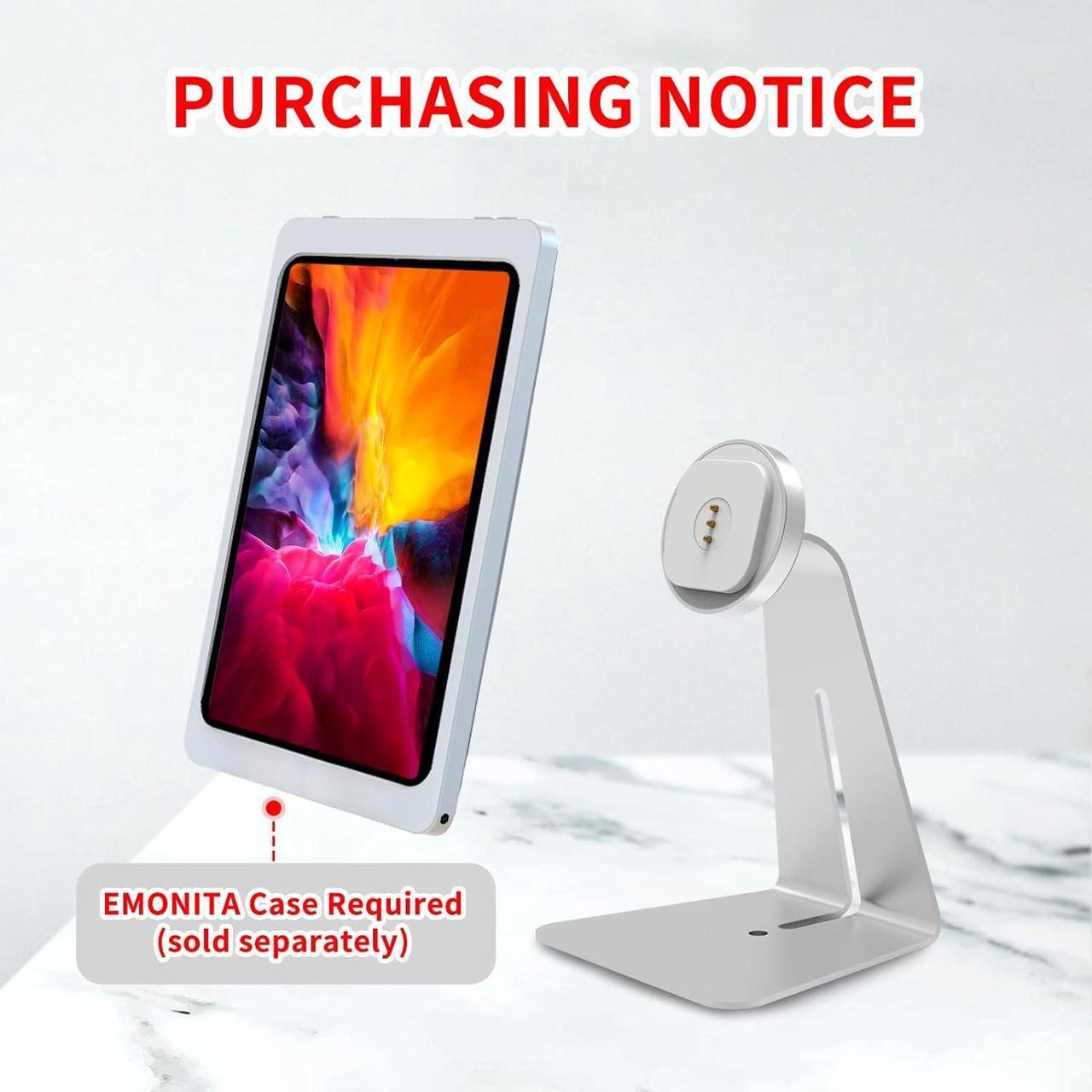 Alt view image 2 of 7 - Emonita Magnetic iPad Stand, with 360° Adjustable and Rotatable Charging Port, Only iPad Stand -silver