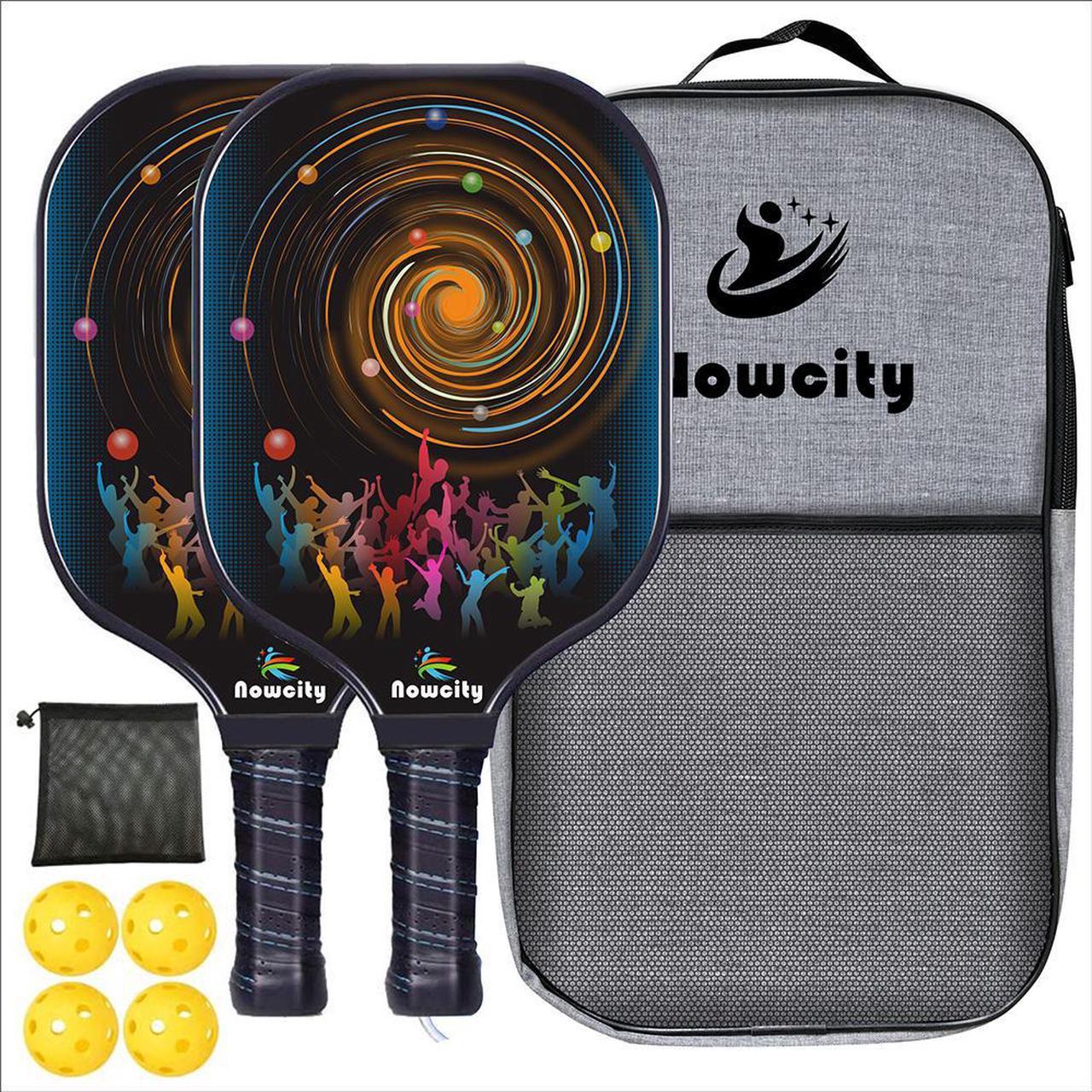 Pickleball Paddles - Nowcity Graphite Pickleball Paddle Set Lightweight Texture Surface Polymer Honeycomb Core Pickleball Racket Cushion Comfort Contour Grip Low-Profile Edge Guard Pickleball Racquet