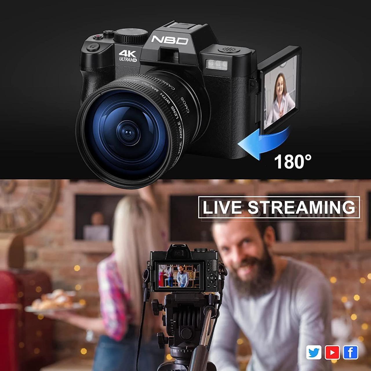Alt view image 3 of 6 - NBD 4K Digital Camera, 48MP Digital Cameras for Photography. 60FPS Video Camera for Vlogging, Wifi & App Control Vlogging Camera for Youtube, Small Camera with 32GB TF Card.Wide-angle & Macro lens