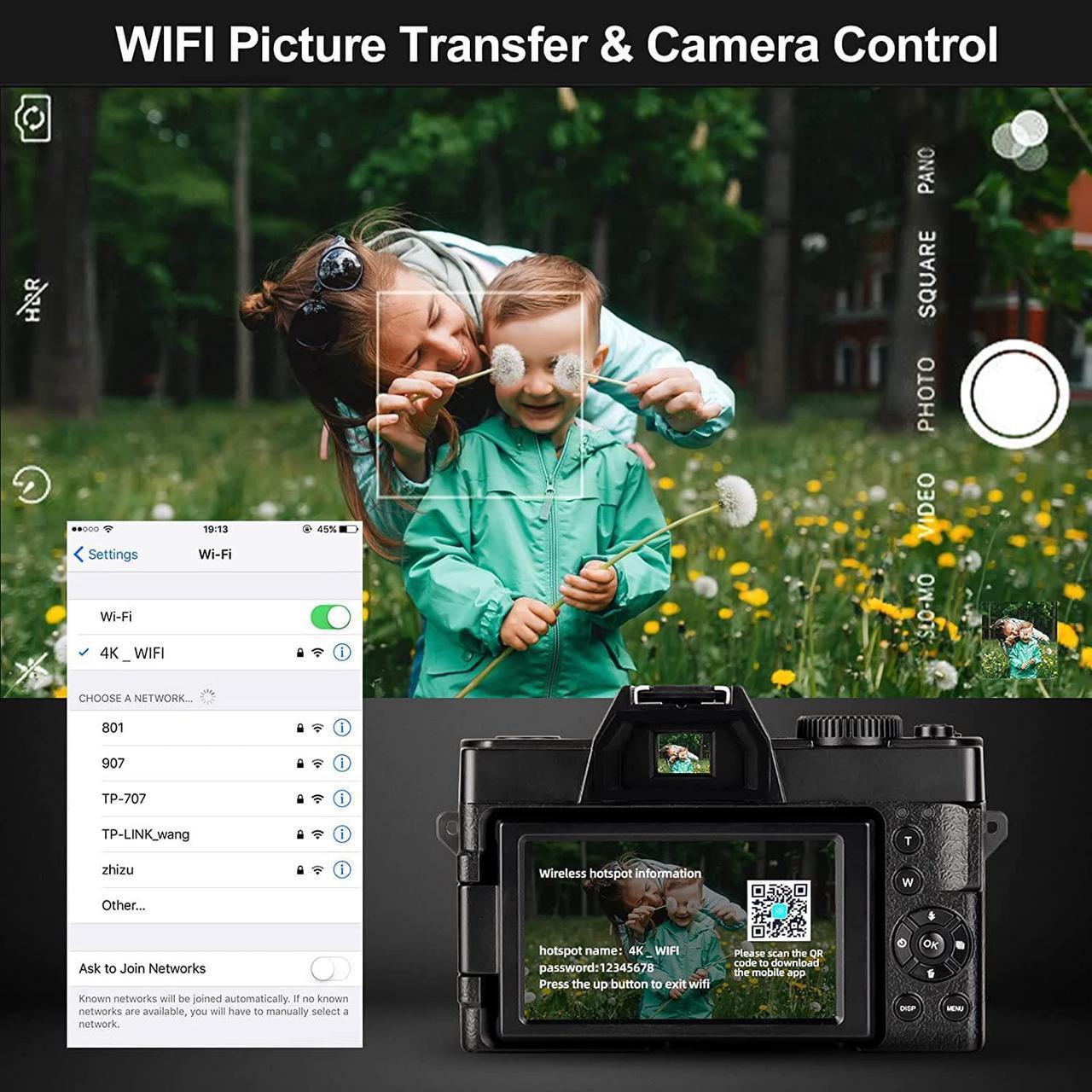 Alt view image 6 of 6 - NBD 4K Digital Camera, 48MP Digital Cameras for Photography. 60FPS Video Camera for Vlogging, Wifi & App Control Vlogging Camera for Youtube, Small Camera with 32GB TF Card.Wide-angle & Macro lens