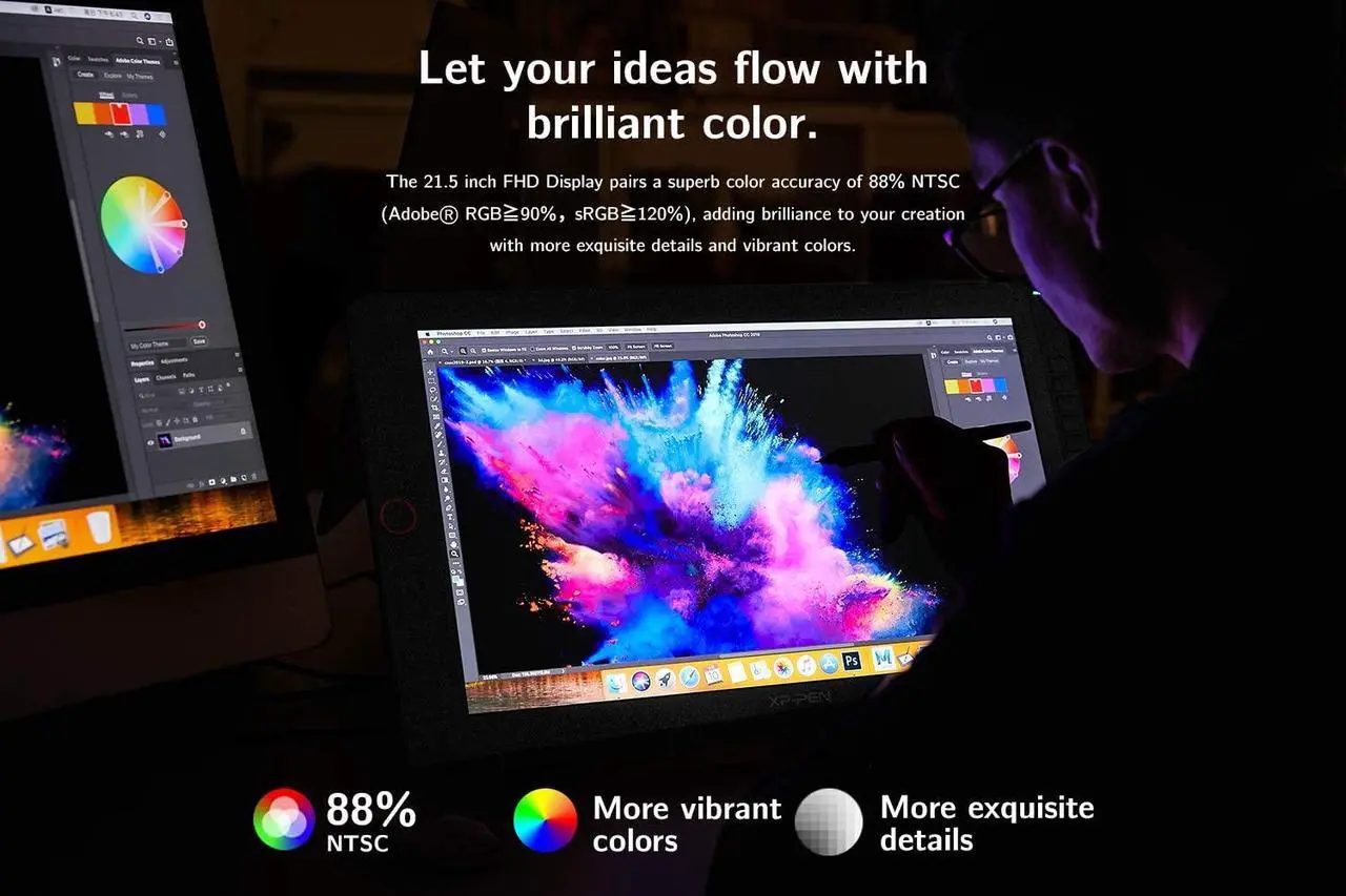 Alt view image 4 of 7 - XP-PEN Artist22R Pro Drawing Monitor 21.5 Inch Pen Display Graphic Tablet with Two Red Dial Wheels,20 Express Keys,2 Battery-Free Stylus with 60° Tilt Sensor,88% NTSC (Adobe RGB 90%,sRGB 120%)