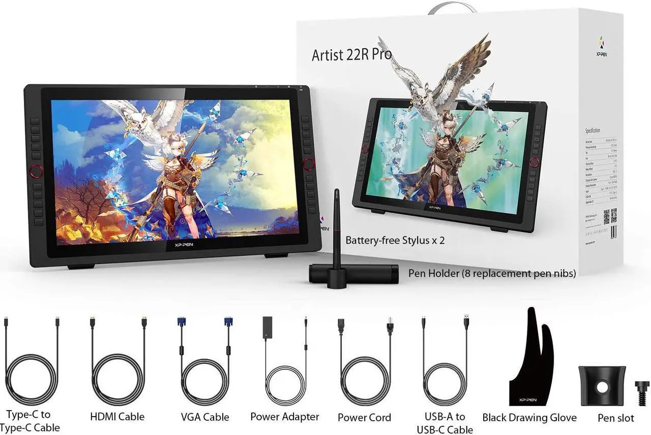 Alt view image 3 of 7 - XP-PEN Artist22R Pro Drawing Monitor 21.5 Inch Pen Display Graphic Tablet with Two Red Dial Wheels,20 Express Keys,2 Battery-Free Stylus with 60° Tilt Sensor,88% NTSC (Adobe RGB 90%,sRGB 120%)