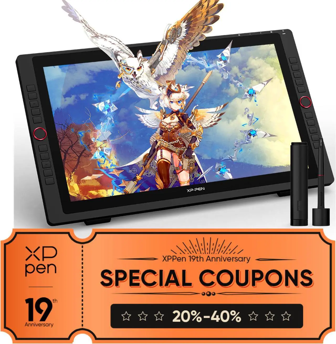 Main image of XP-PEN Artist22R Pro Drawing Monitor 21.5 Inch Pen Display Graphic Tablet with Two Red Dial Wheels,20 Express Keys,2 Battery-Free Stylus with 60° Tilt Sensor,88% NTSC (Adobe RGB 90%,sRGB 120%)