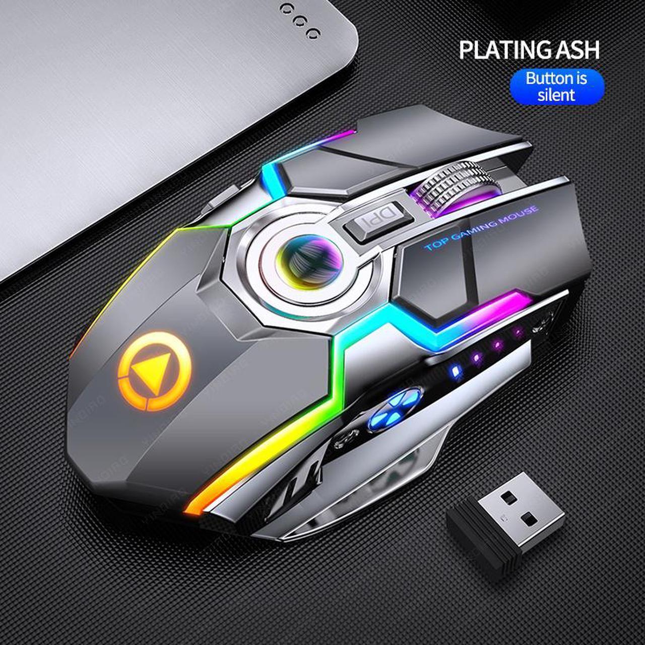 A5 Wireless Gaming Mouse Rechargeable Silent LED Backlit Mice USB Optical Ergonomic 7 Keys RGB Backlit for Laptop Computer