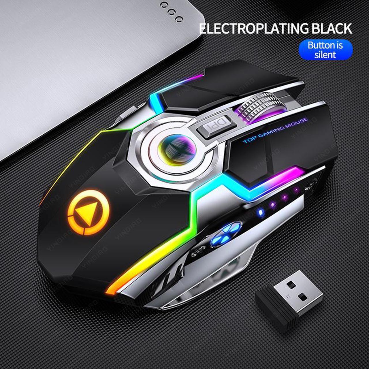 A5 Wireless Gaming Mouse Rechargeable Silent LED Backlit Mice USB Optical Ergonomic 7 Keys RGB Backlit for Laptop Computer