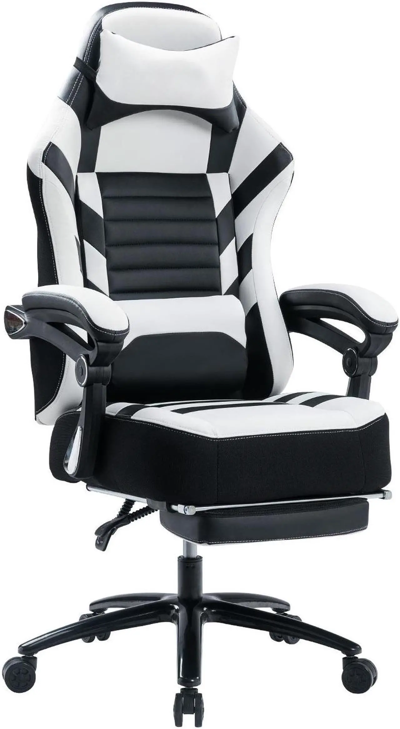 Killabee Big and Tall Massage Memory Foam Gaming Chair - Adjustable Tilt, Back Angle and Flip-Up Arms, High-Back Leather Racing Executive Computer Desk Office Chair, Metal Base
