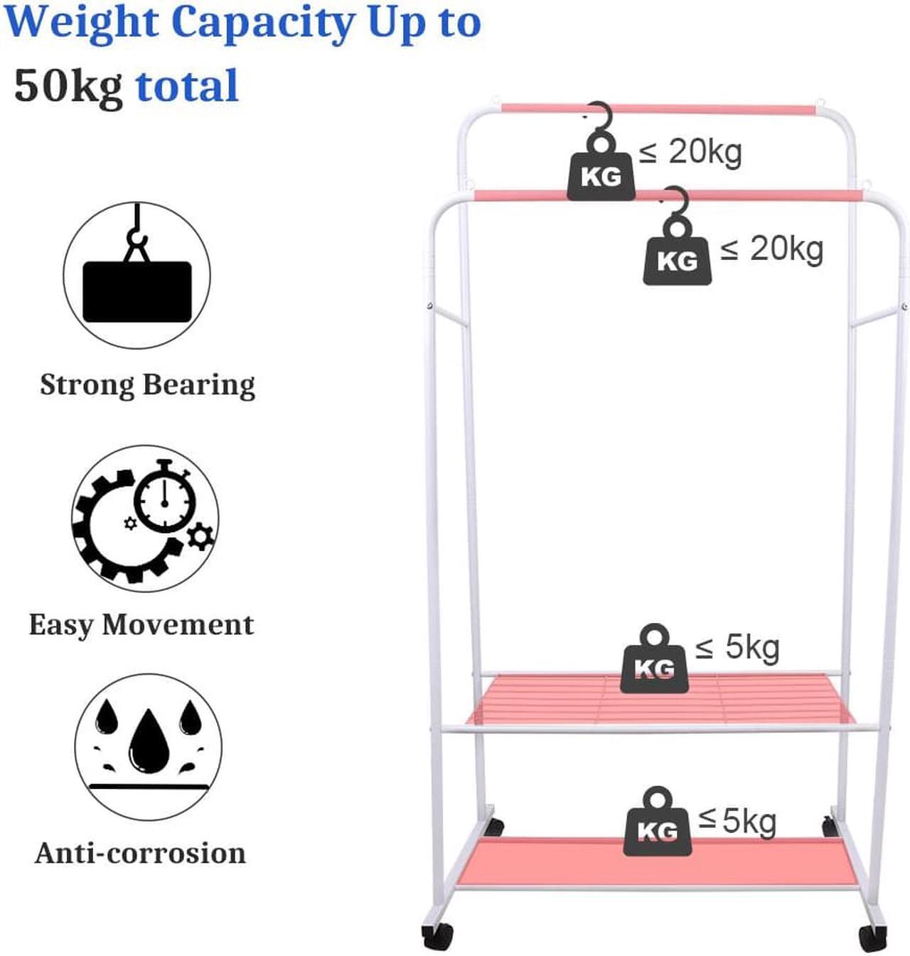 Alt view image 6 of 7 - Fashional simple Double Rail Clothes Rack Rolling Clothes Organizer  Double Rod Portable Clothing Hanging Stand  Display  Garment Rack with 2-tier Storage Shelves