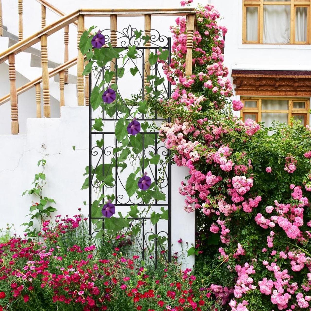 Alt view image 3 of 7 - 6 Panels Rustproof Garden Trellis for Climbing Plants,  71.6'' High Metal Climbing Plants Fencing Barrier, Heavy Duty  Garden Outdoor Indoor Potted Plant Support Stand
