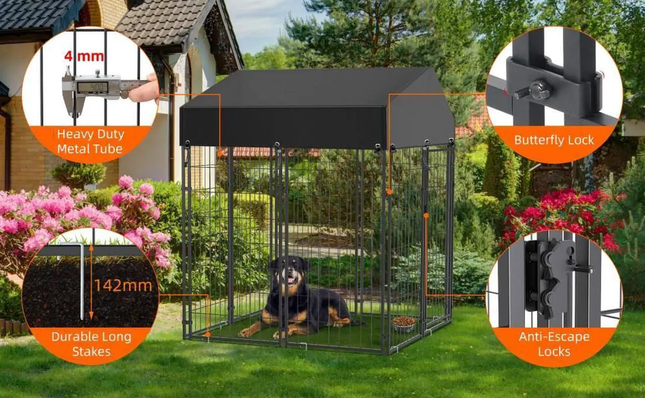 Alt view image 5 of 7 - BingoPaw Large Dog Kennel Outdoor: Dogs Welded Wire Kennels and Runs Crates for Yard with Stakes Water Proof Cover - 5.4ft Tall Extra Large Dog Gazebo Kennel Cages with Canopy for Huge Giant Dogs