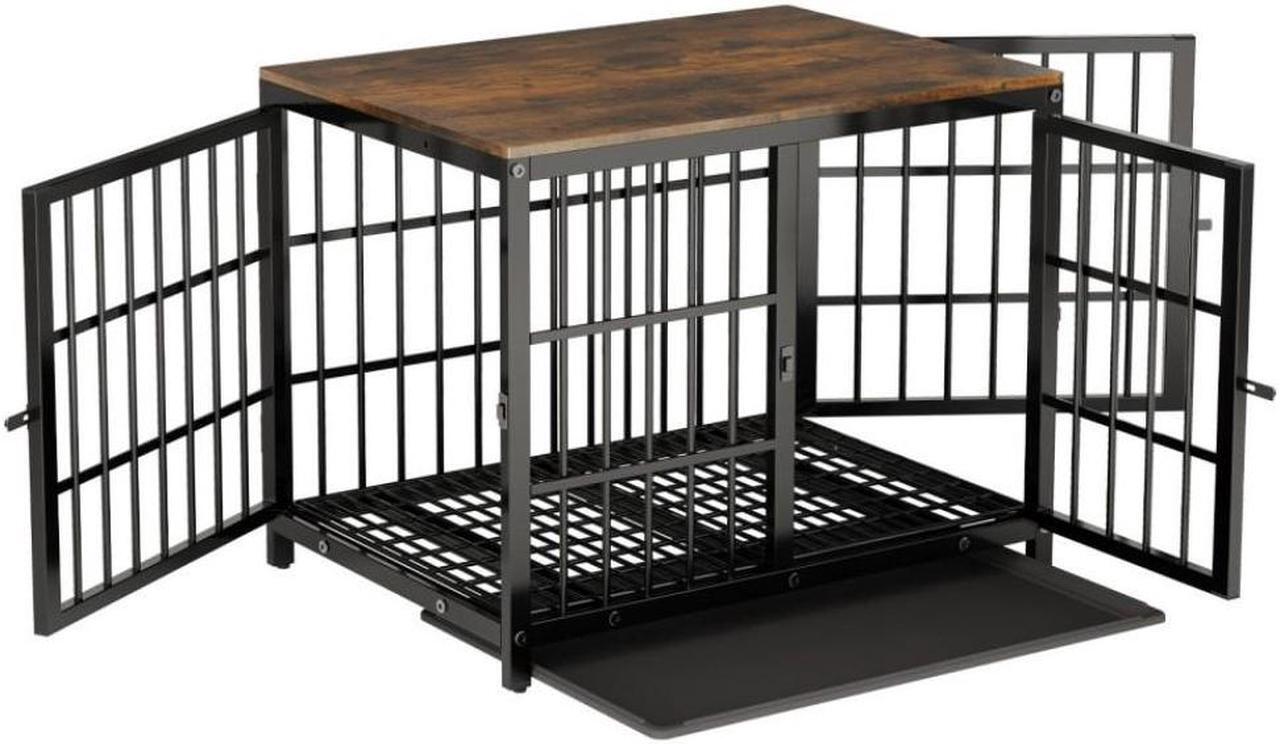 Alt view image 2 of 7 - 3 doors Furniture style  Dog Crate,  Wooden Dog Crate Table, Indoor Dog Kennel, Dog House, Dog Cage Medium with  Removable Tray Large Black