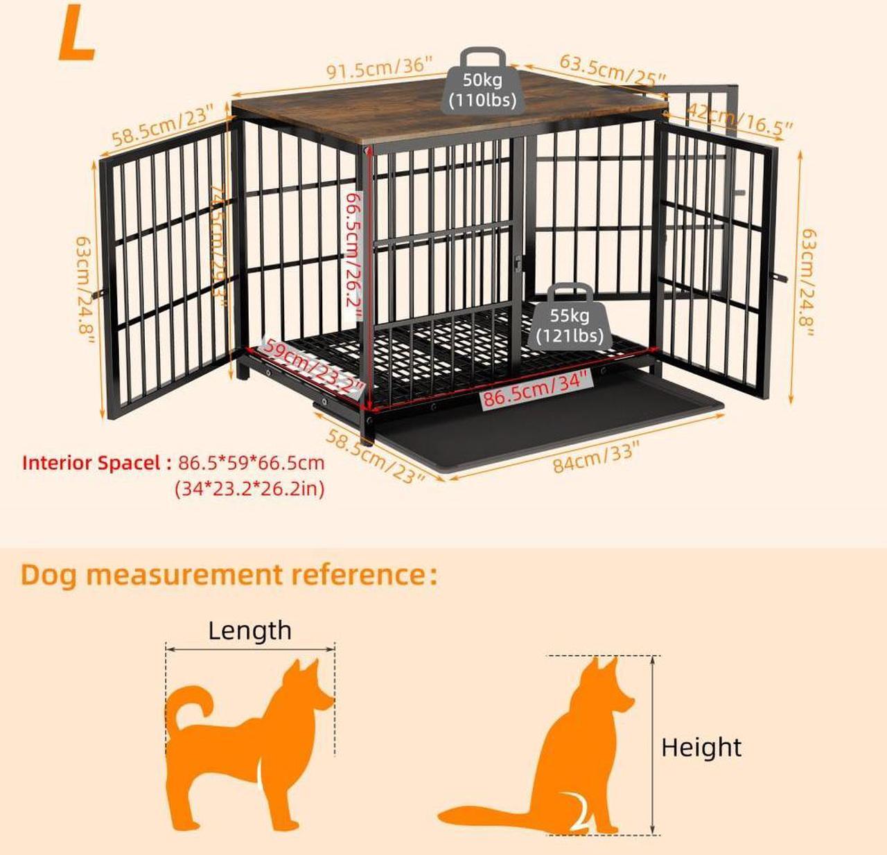 Alt view image 6 of 7 - 3 doors Furniture style  Dog Crate,  Wooden Dog Crate Table, Indoor Dog Kennel, Dog House, Dog Cage Medium with  Removable Tray Large Black