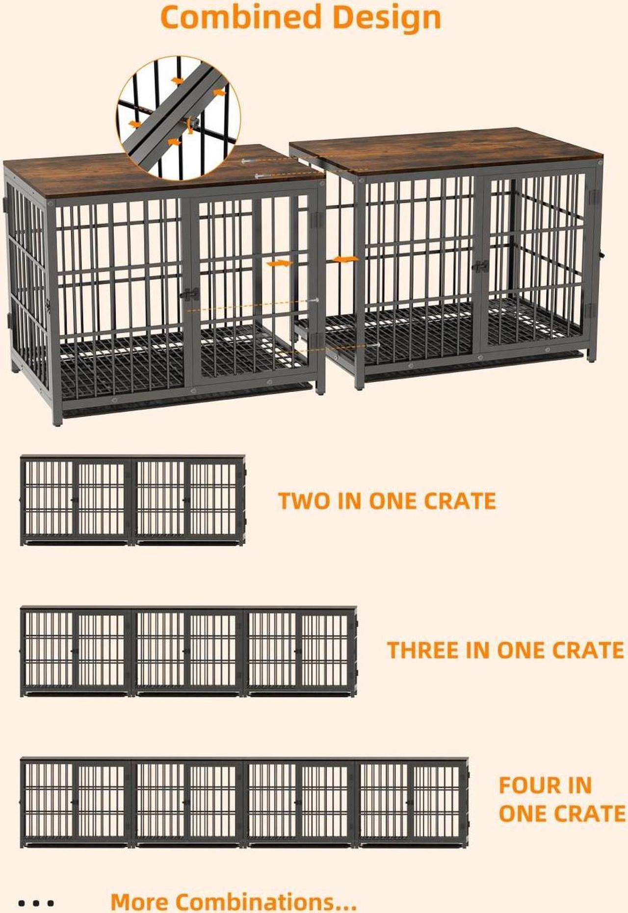 Alt view image 7 of 7 - 3 doors Furniture style  Dog Crate,  Wooden Dog Crate Table, Indoor Dog Kennel, Dog House, Dog Cage Medium with  Removable Tray Large Black