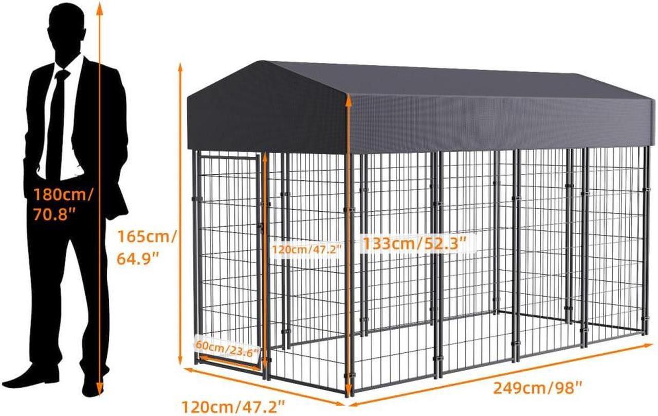 Alt view image 7 of 7 - 64.9'' High Metal Welded Secure Wire Dog Cages Outdoor Giant Huge Dog Kennel Fence  with Waterproof  UV-Resistant Cover