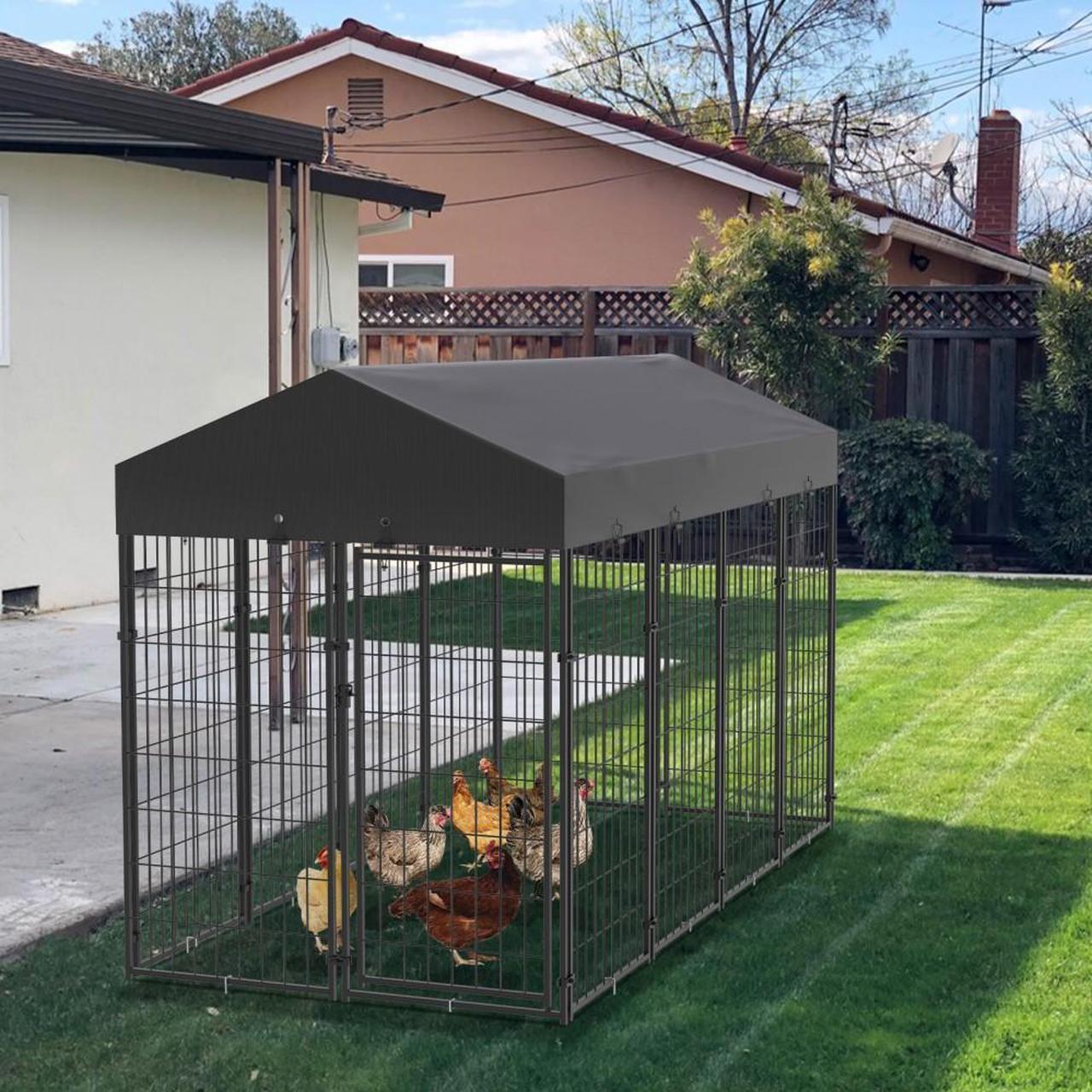 Alt view image 5 of 7 - 64.9'' High Metal Welded Secure Wire Dog Cages Outdoor Giant Huge Dog Kennel Fence  with Waterproof  UV-Resistant Cover