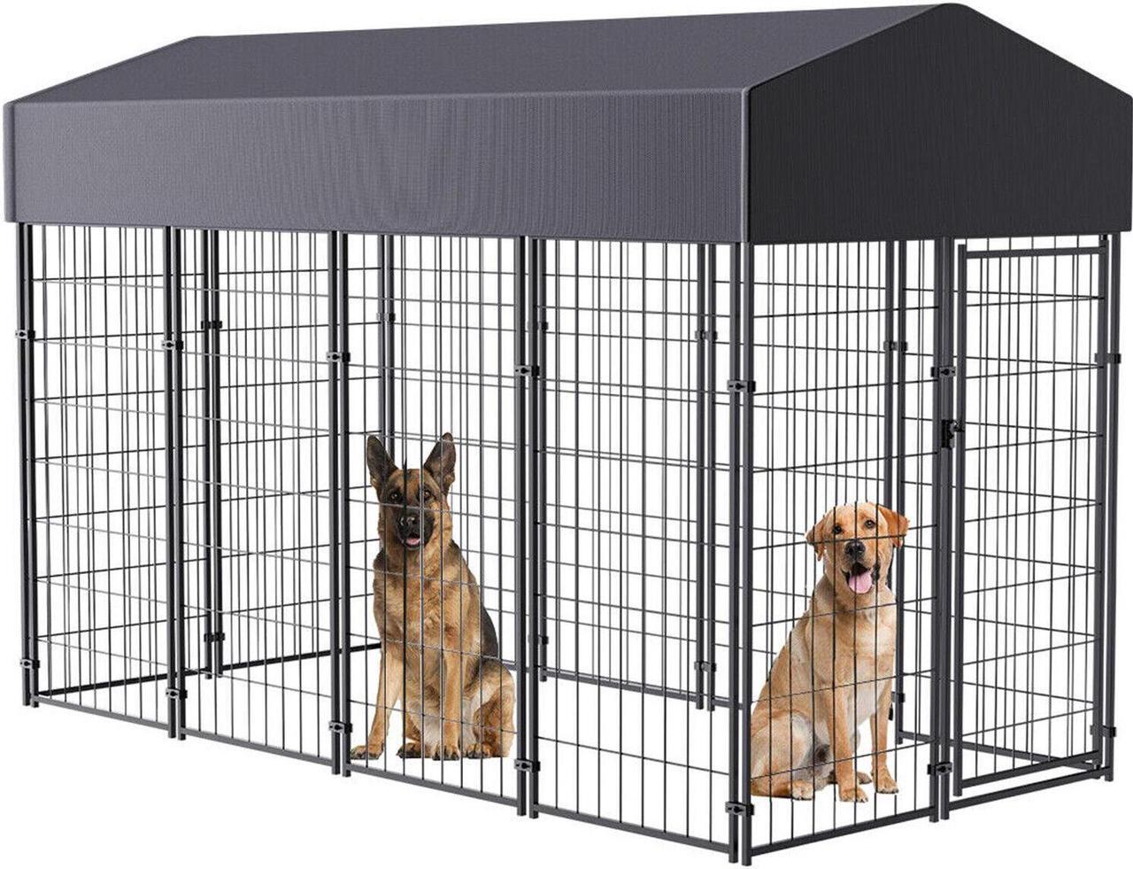 Alt view image 6 of 7 - 64.9'' High Metal Welded Secure Wire Dog Cages Outdoor Giant Huge Dog Kennel Fence  with Waterproof  UV-Resistant Cover