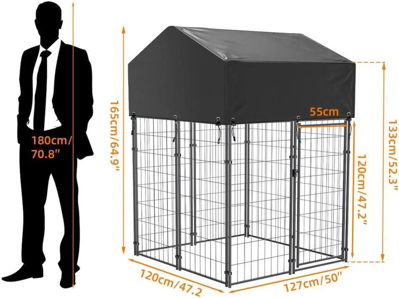 Alt view image 7 of 7 - BingoPaw Large Dog Kennel Outdoor: Dogs Welded Wire Kennels and Runs Crates for Yard with Stakes Water Proof Cover - 5.4ft Tall Extra Large Dog Gazebo Kennel Cages with Canopy for Huge Giant Dogs