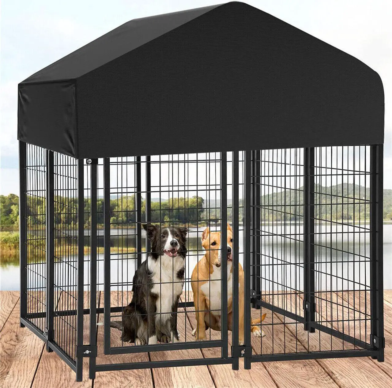 Main image of BingoPaw Large Dog Kennel Outdoor: Dogs Welded Wire Kennels and Runs Crates for Yard with Stakes Water Proof Cover - 5.4ft Tall Extra Large Dog Gazebo Kennel Cages with Canopy for Huge Giant Dogs